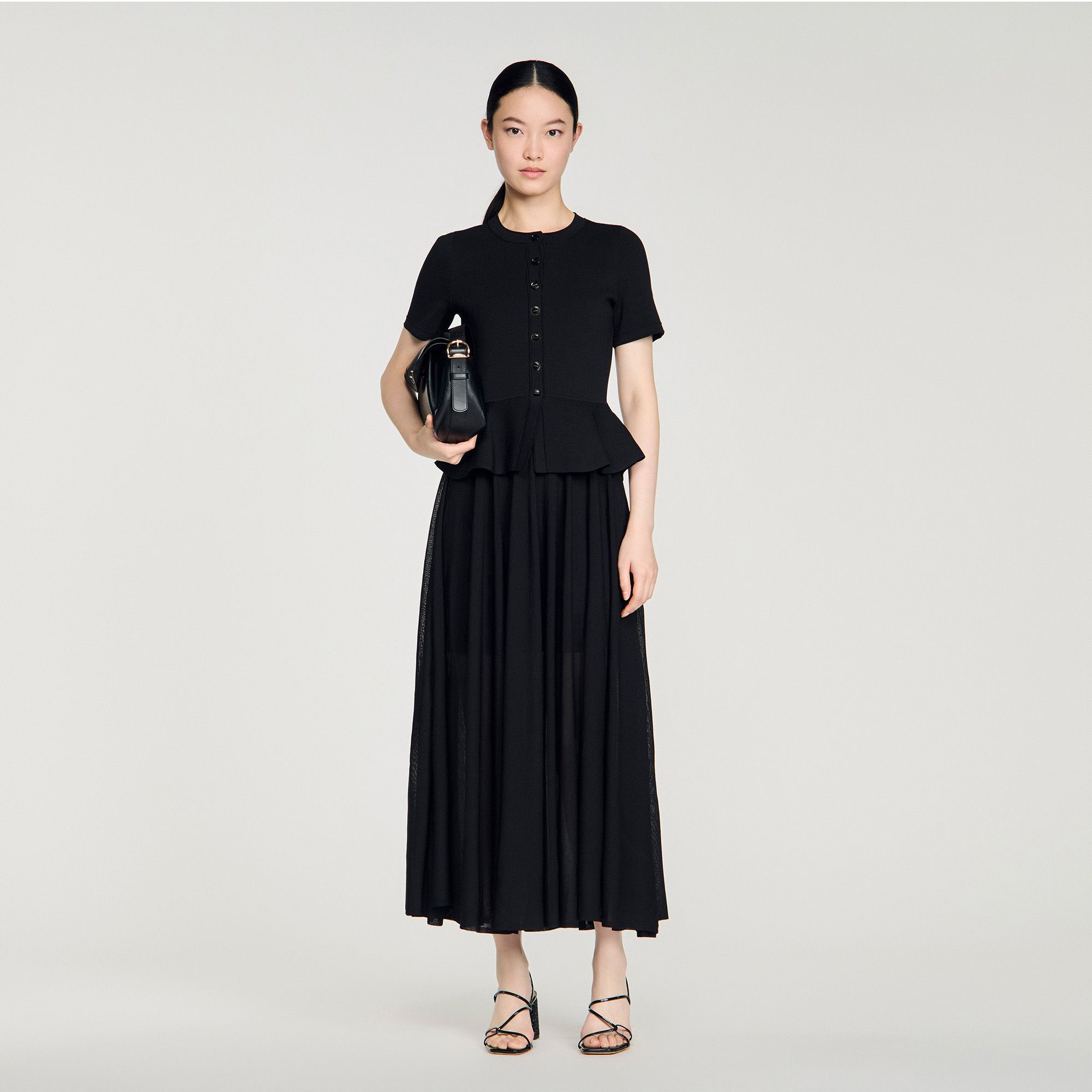 Sandro - Chân váy maxi dệt kim kiểu peplum