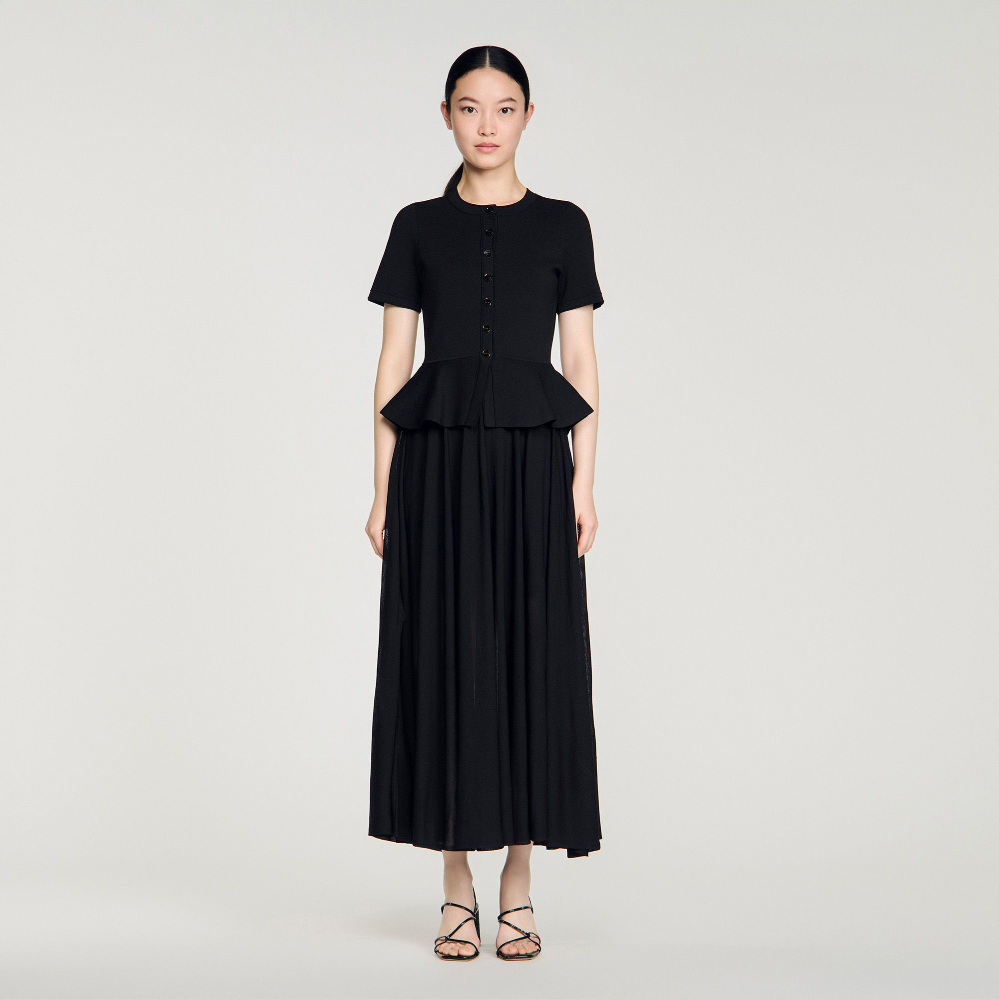 Sandro - Chân váy maxi dệt kim kiểu peplum