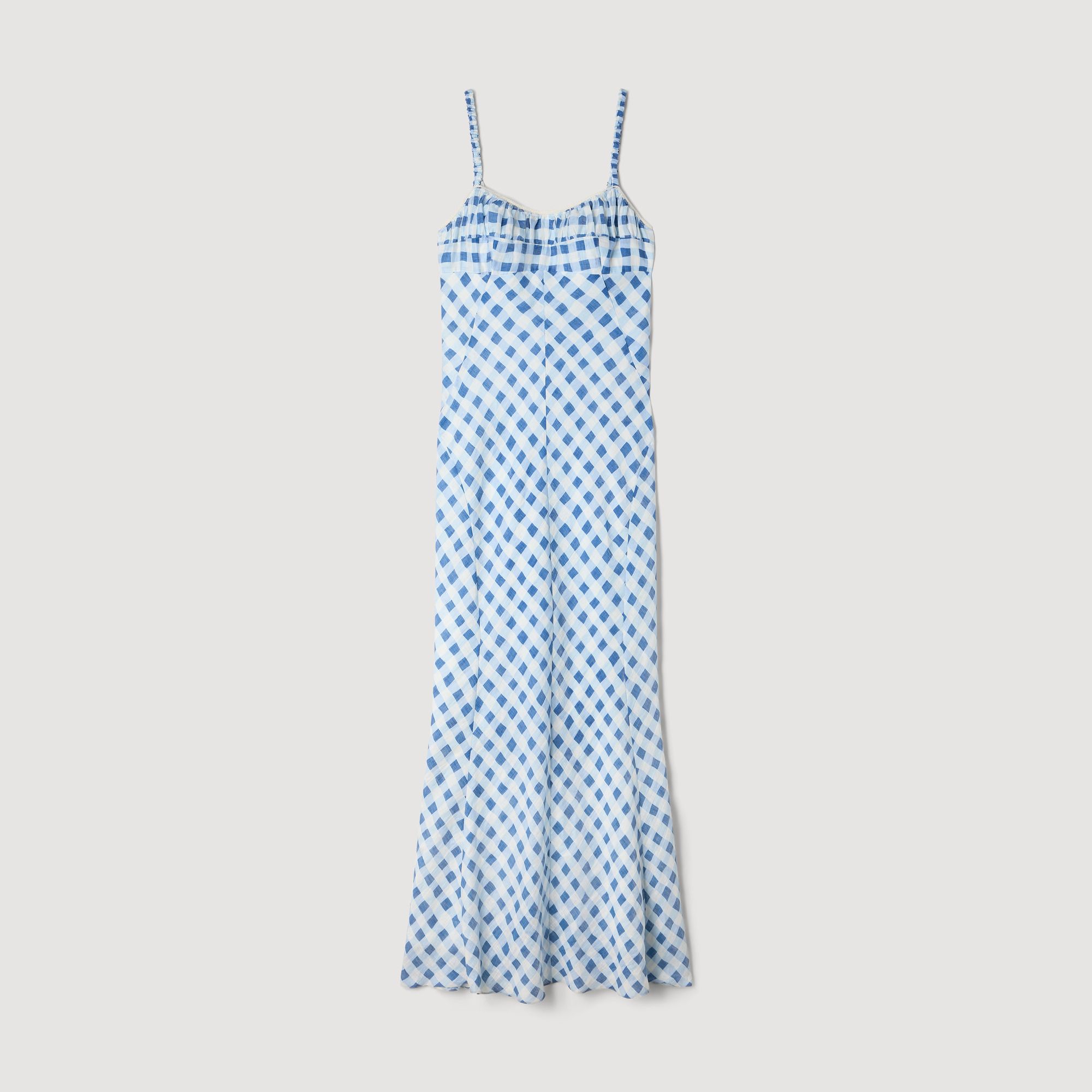 Váy maxi vải lanh kẻ caro