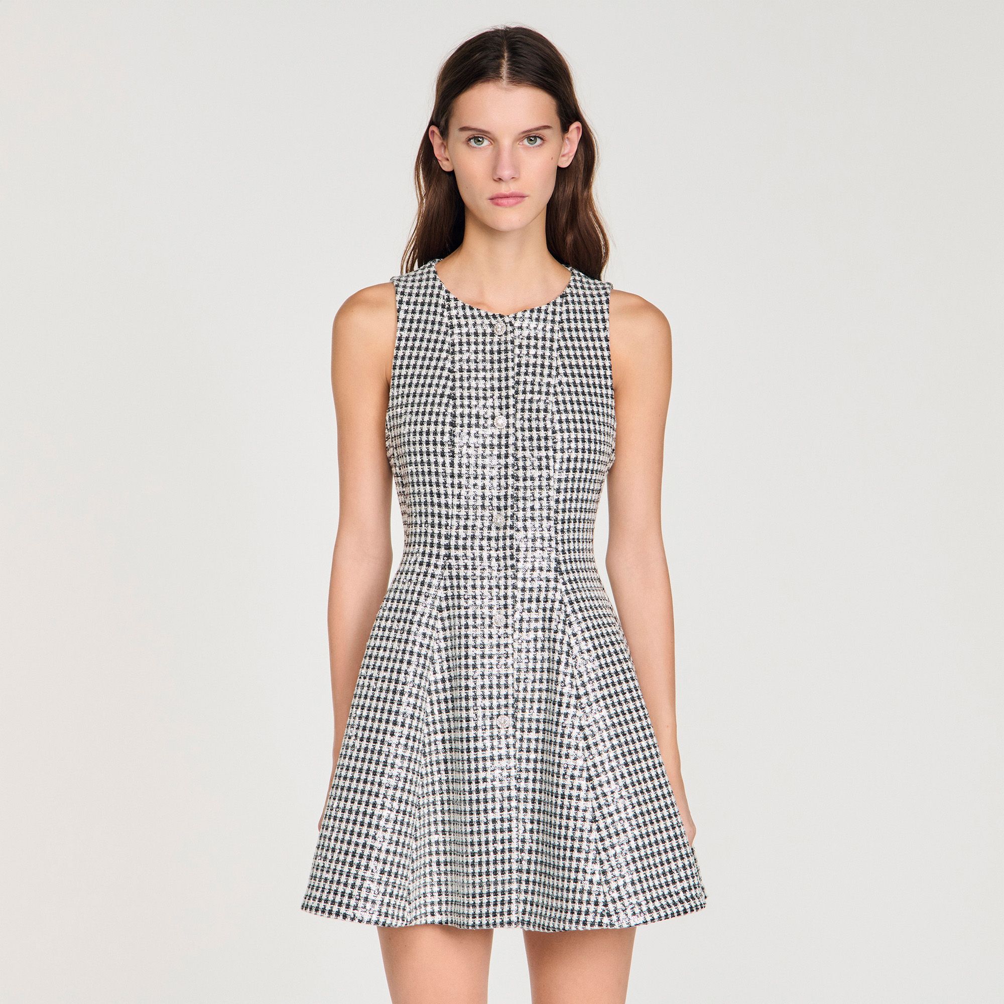 Sandro - Váy ngắn vải tweed đính kim sa