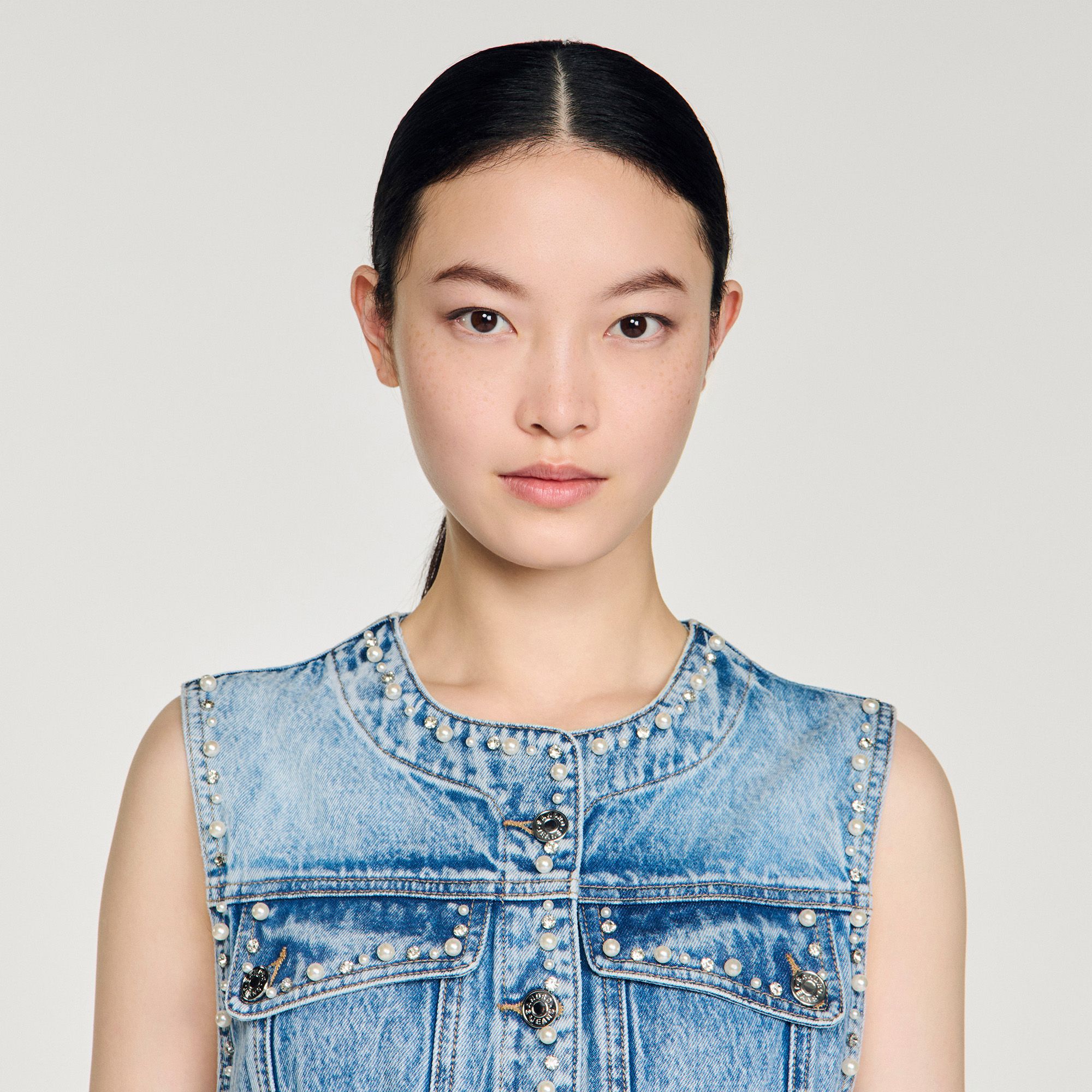 Sandro - Váy denim đính đá ngắn