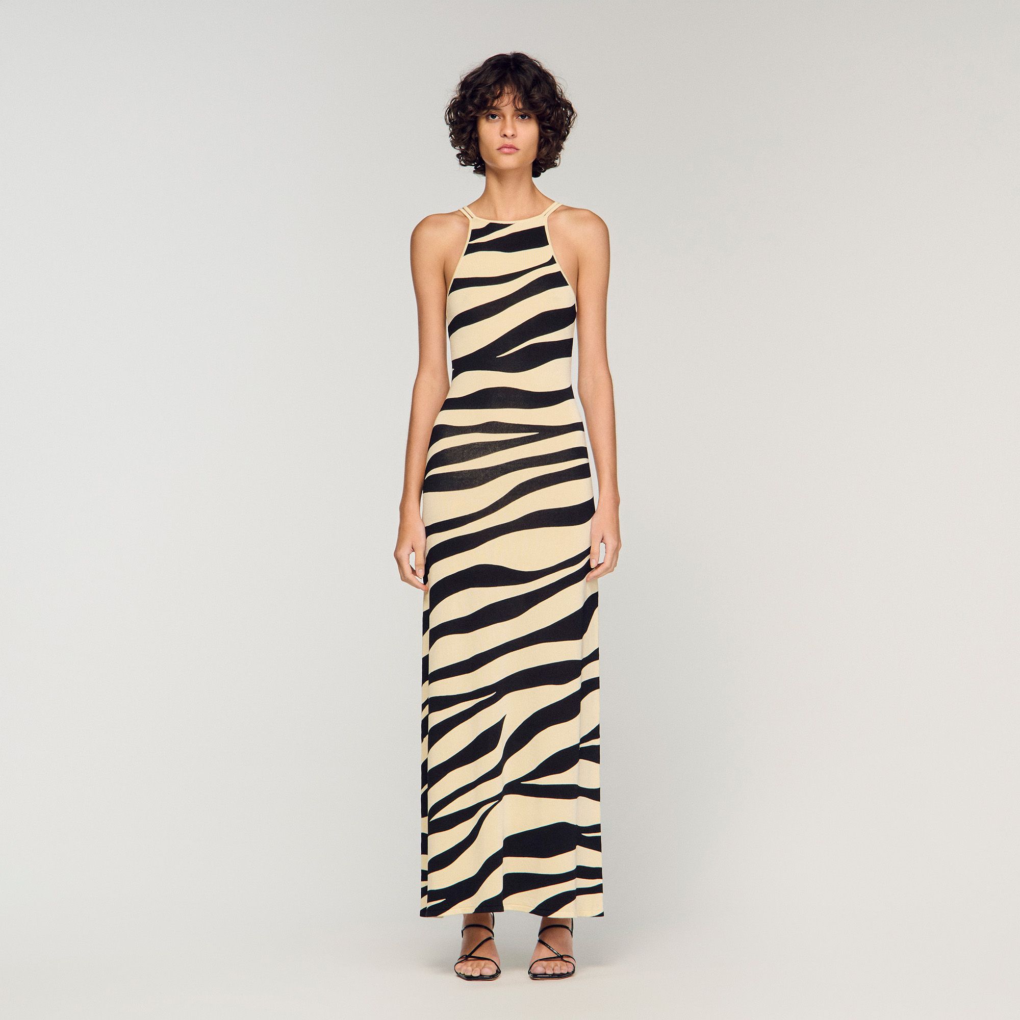 Sandro - Đầm maxi len họa tiết zebra