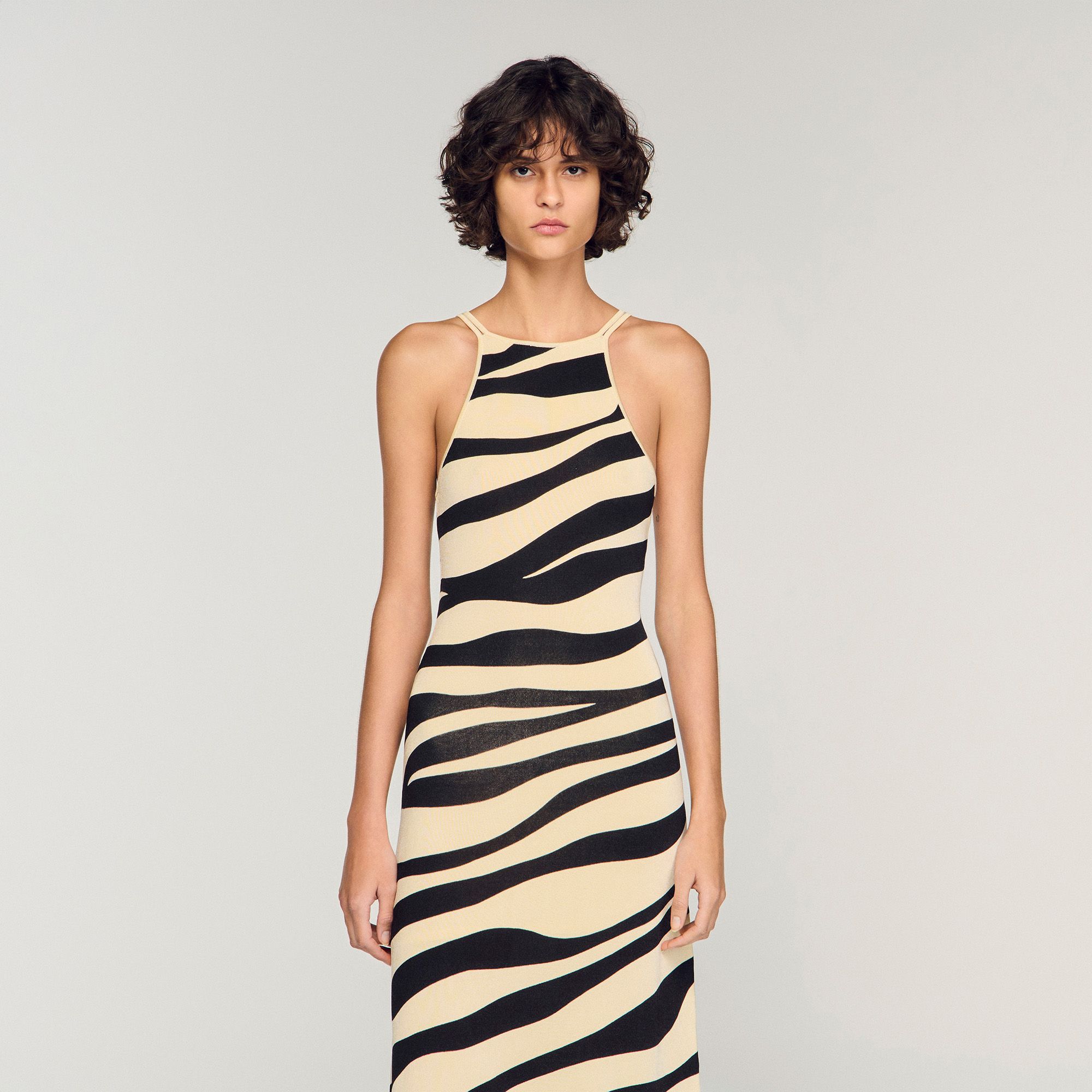 Sandro - Đầm maxi len họa tiết zebra