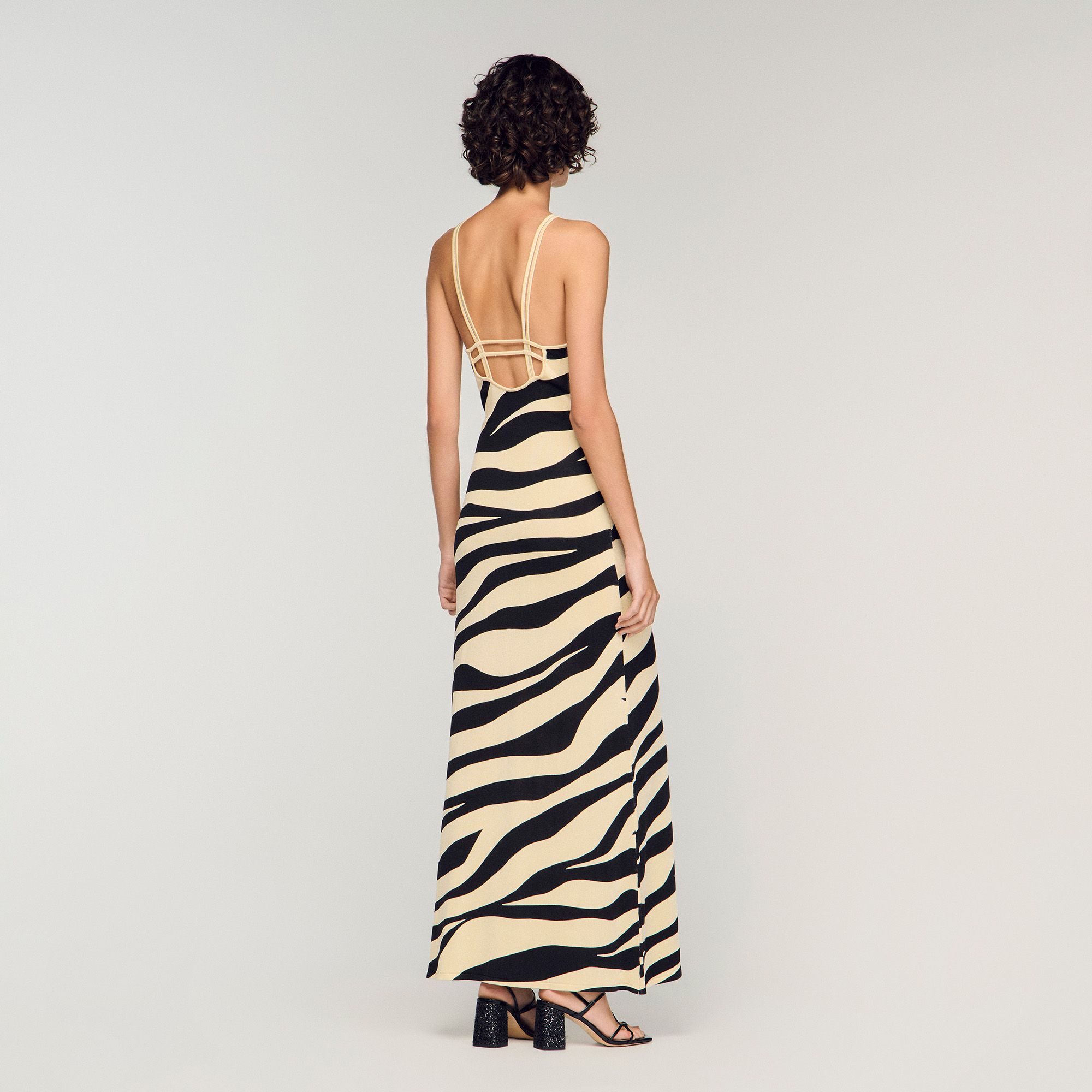 Sandro - Đầm maxi len họa tiết zebra