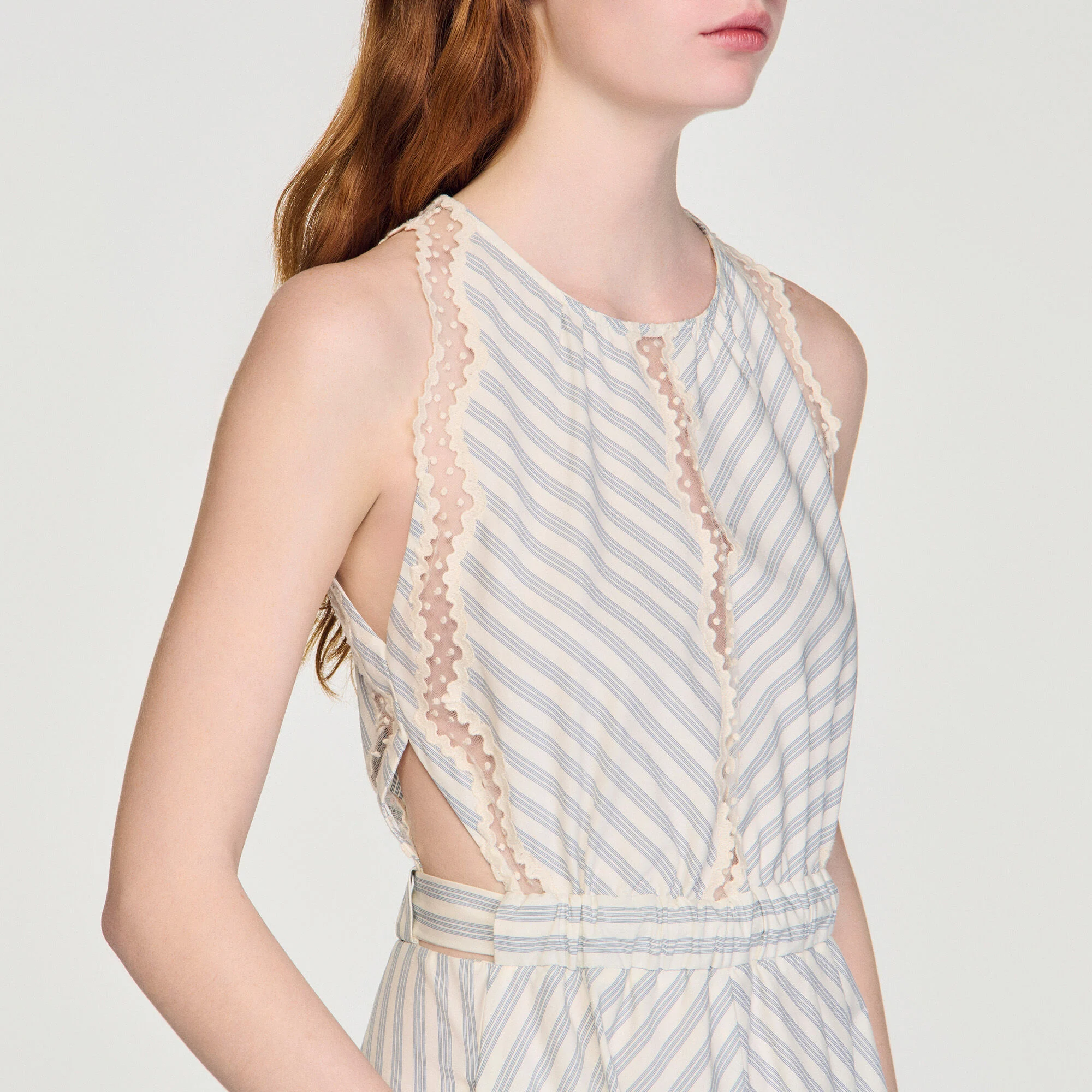 Sandro - Đầm maxi cotton kẻ sọc