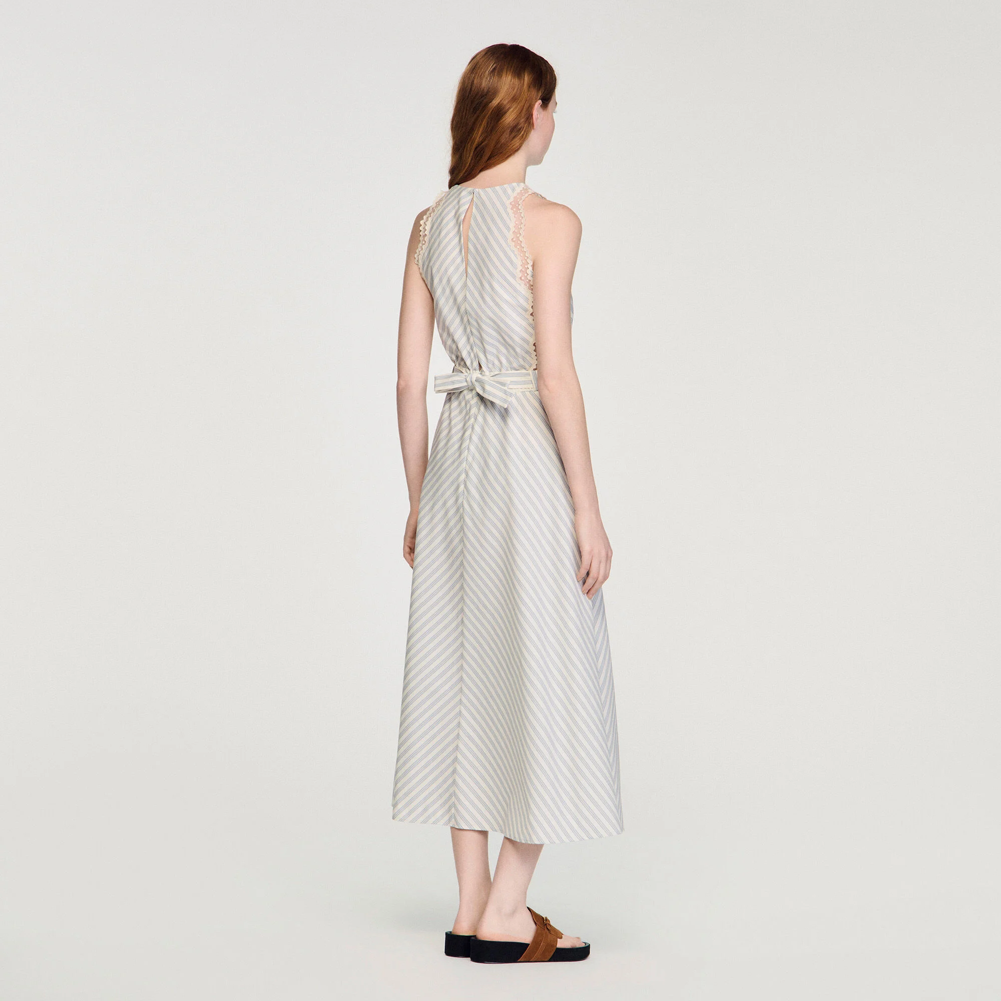 Sandro - Đầm maxi cotton kẻ sọc