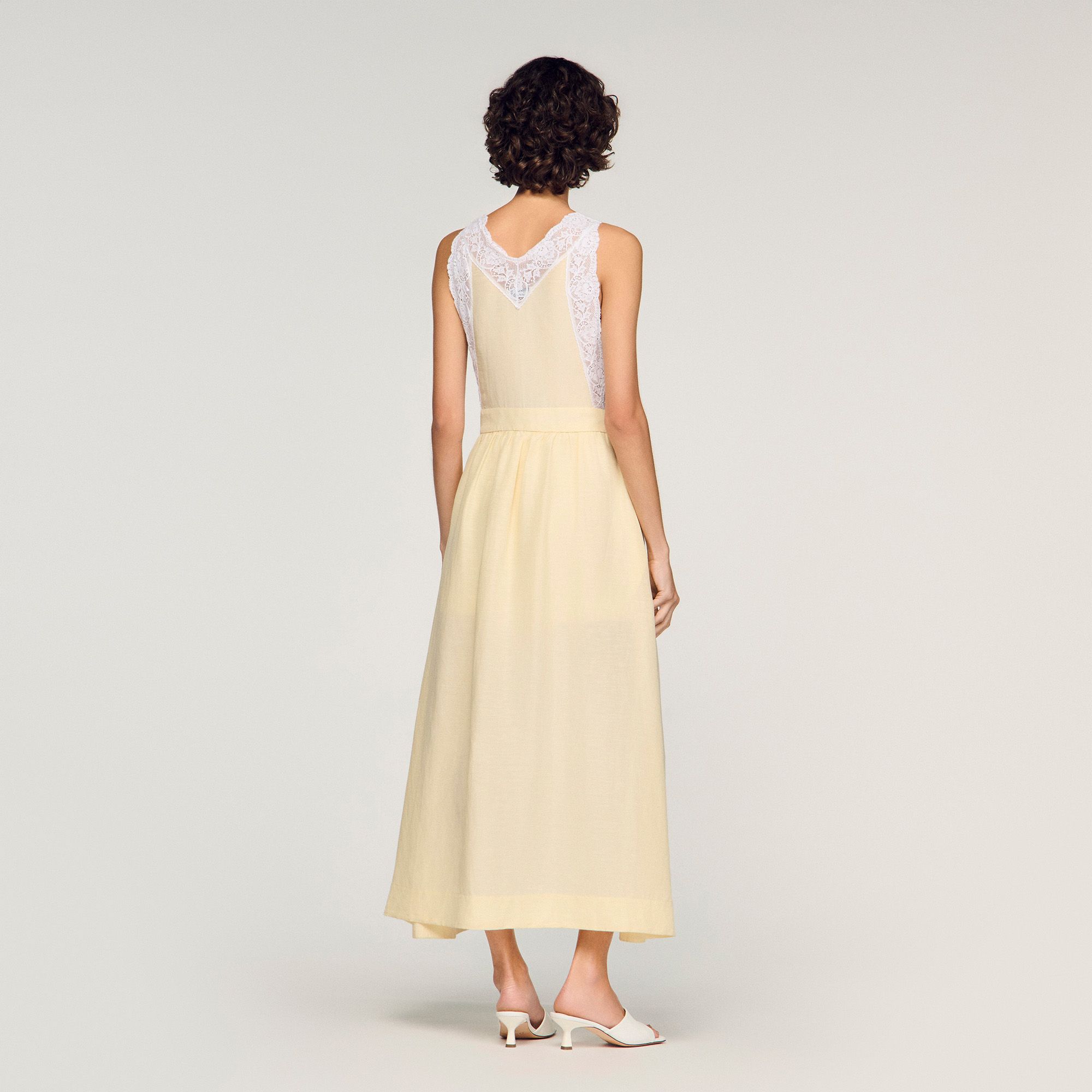 Sandro - Đầm maxi linen phối viền ren