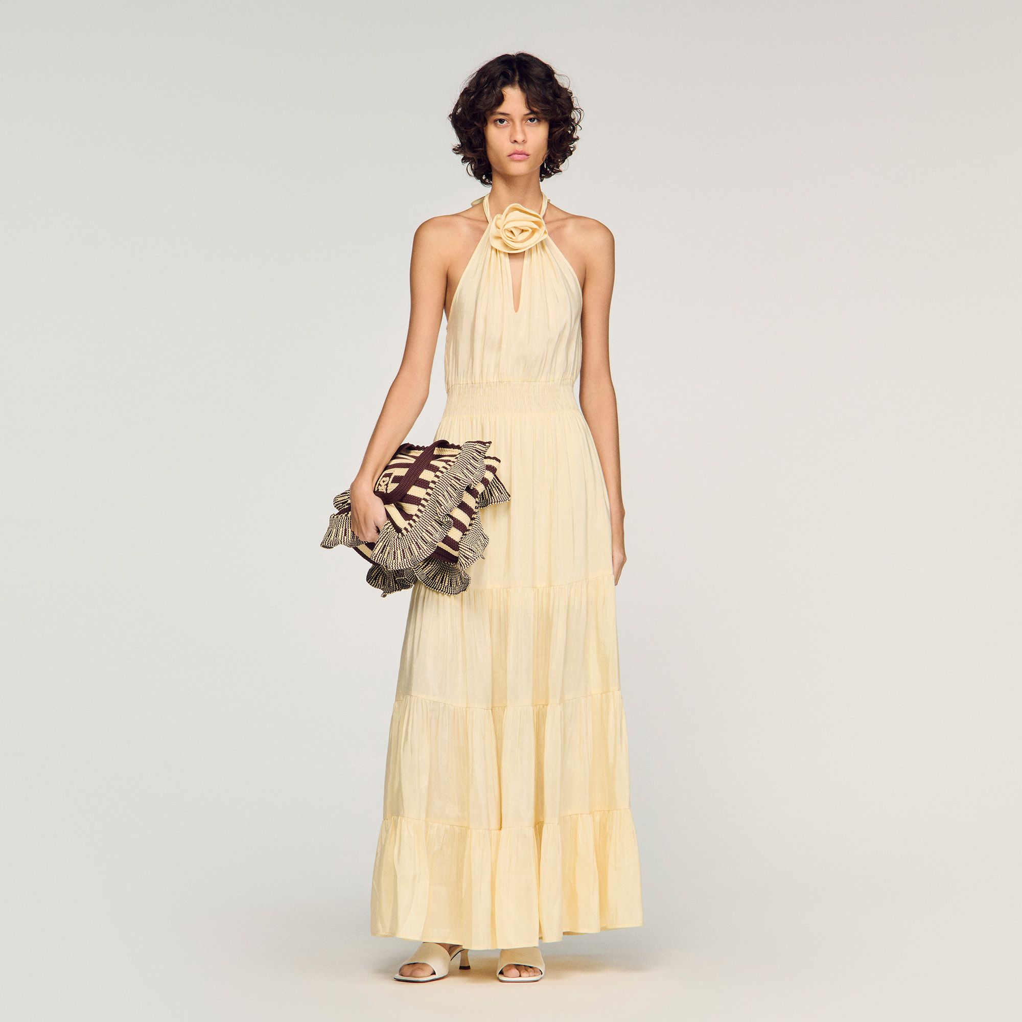 Sandro - Đầm maxi linen hoa Alba