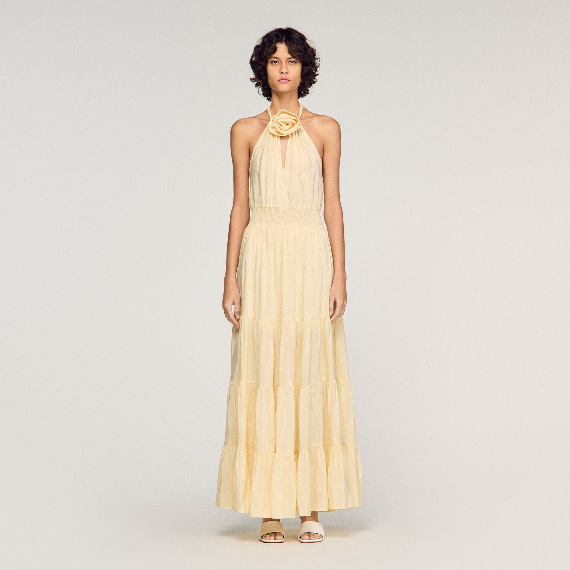 Sandro - Đầm maxi linen hoa Alba