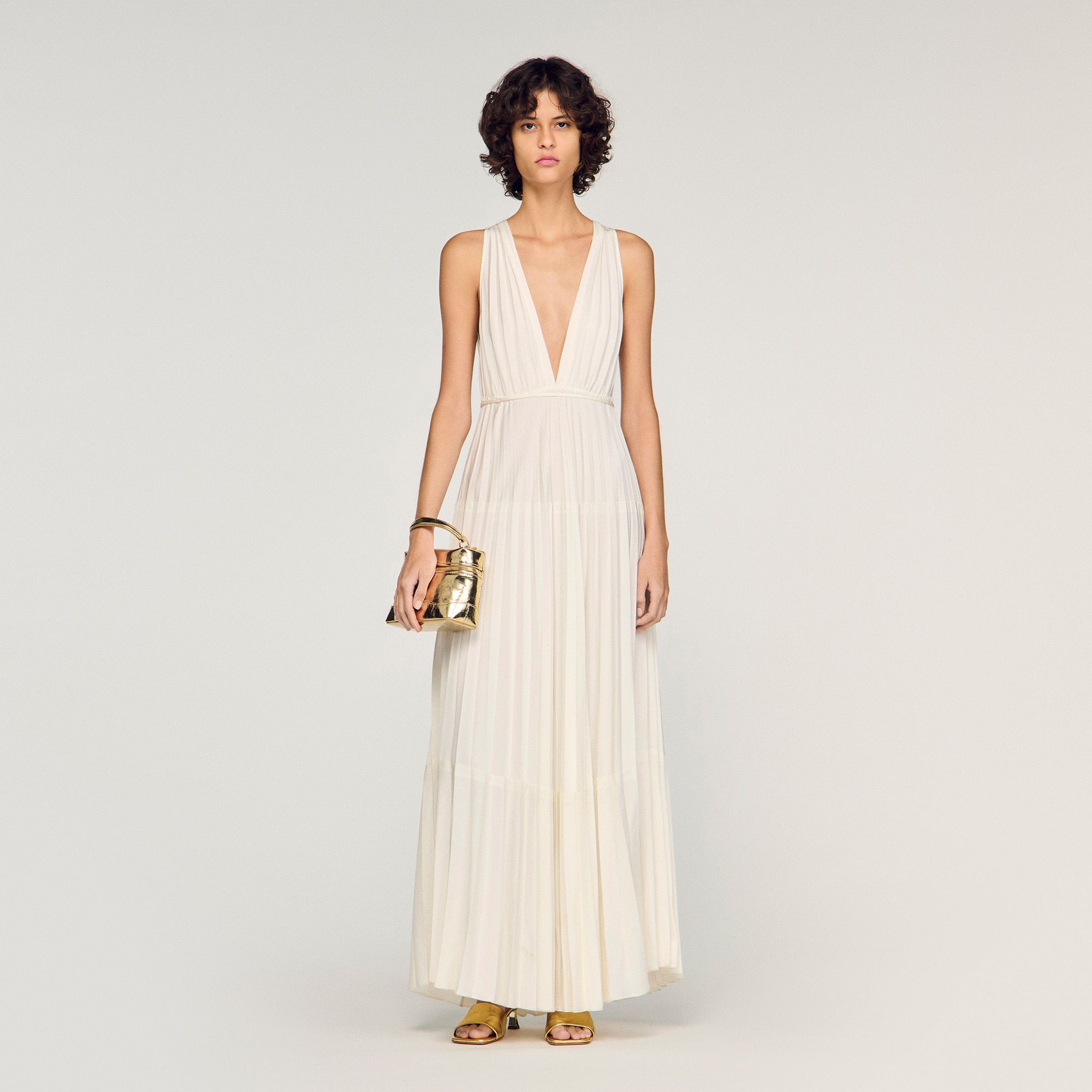 Sandro - Đầm maxi xếp ly