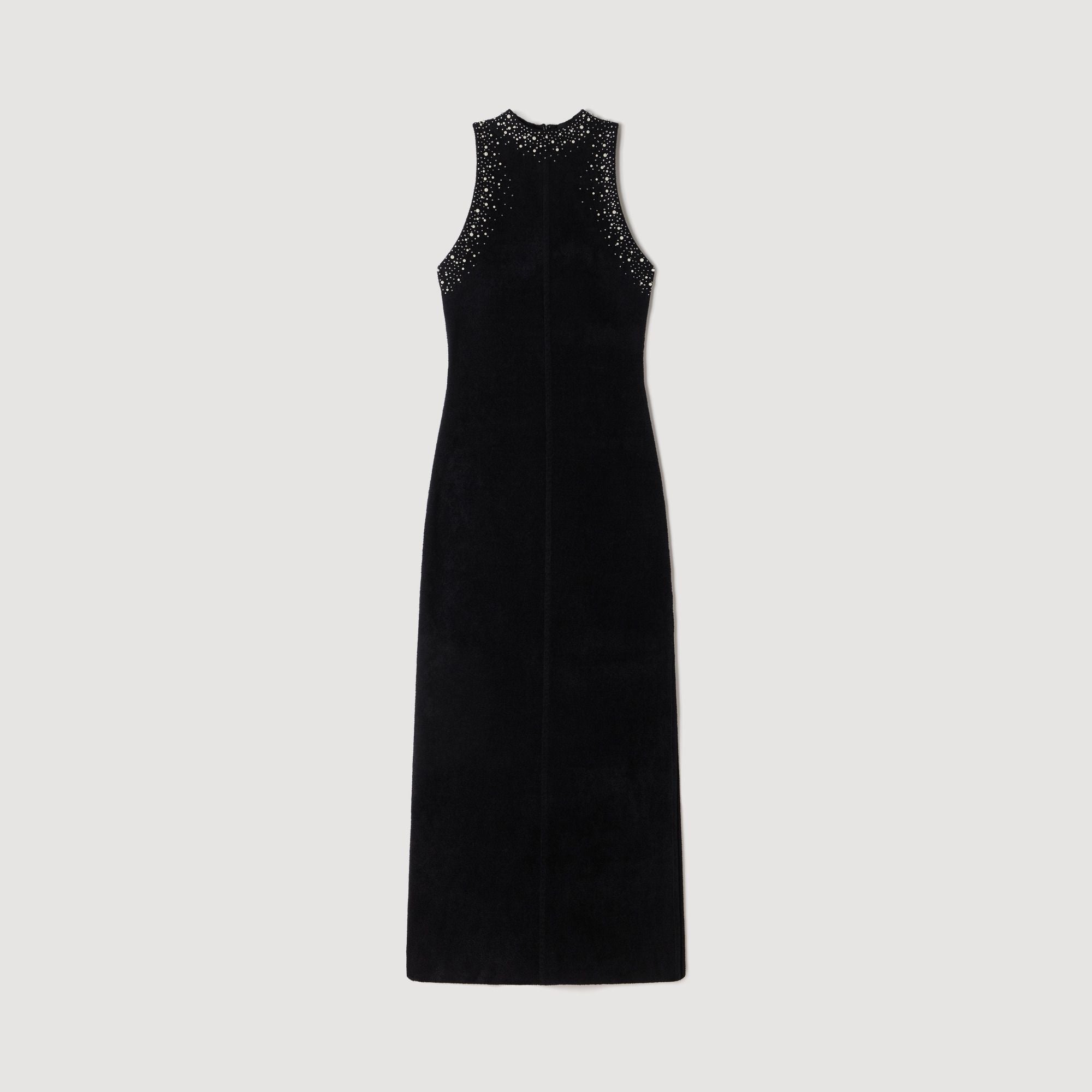 Đầm nhung maxi cổ cao đính đá