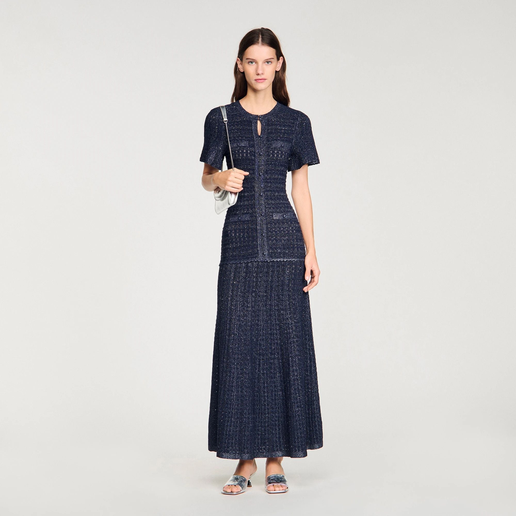 Đầm maxi dệt kim đính rhinestone