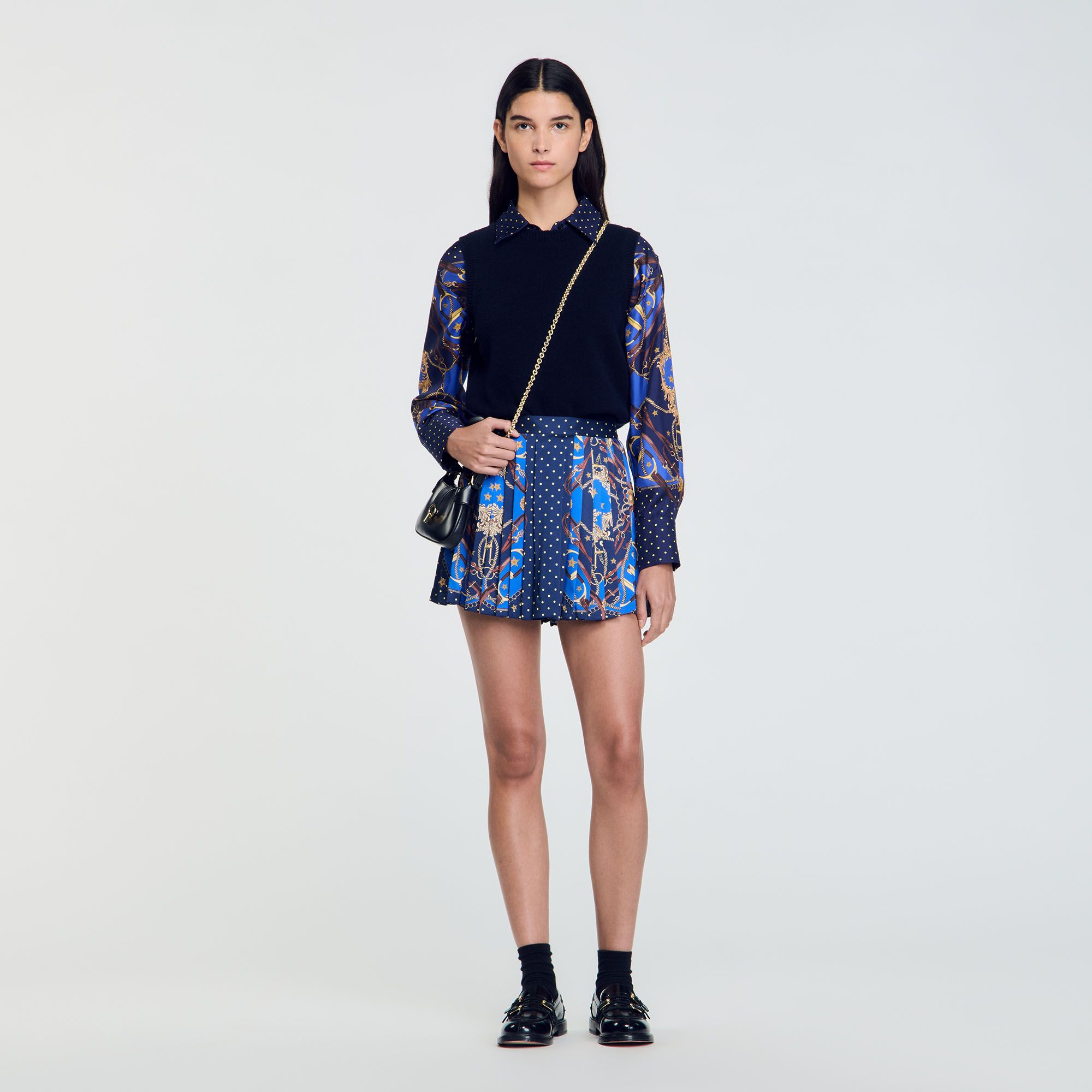 Sandro - Quần short giả chân váy lụa họa tiết