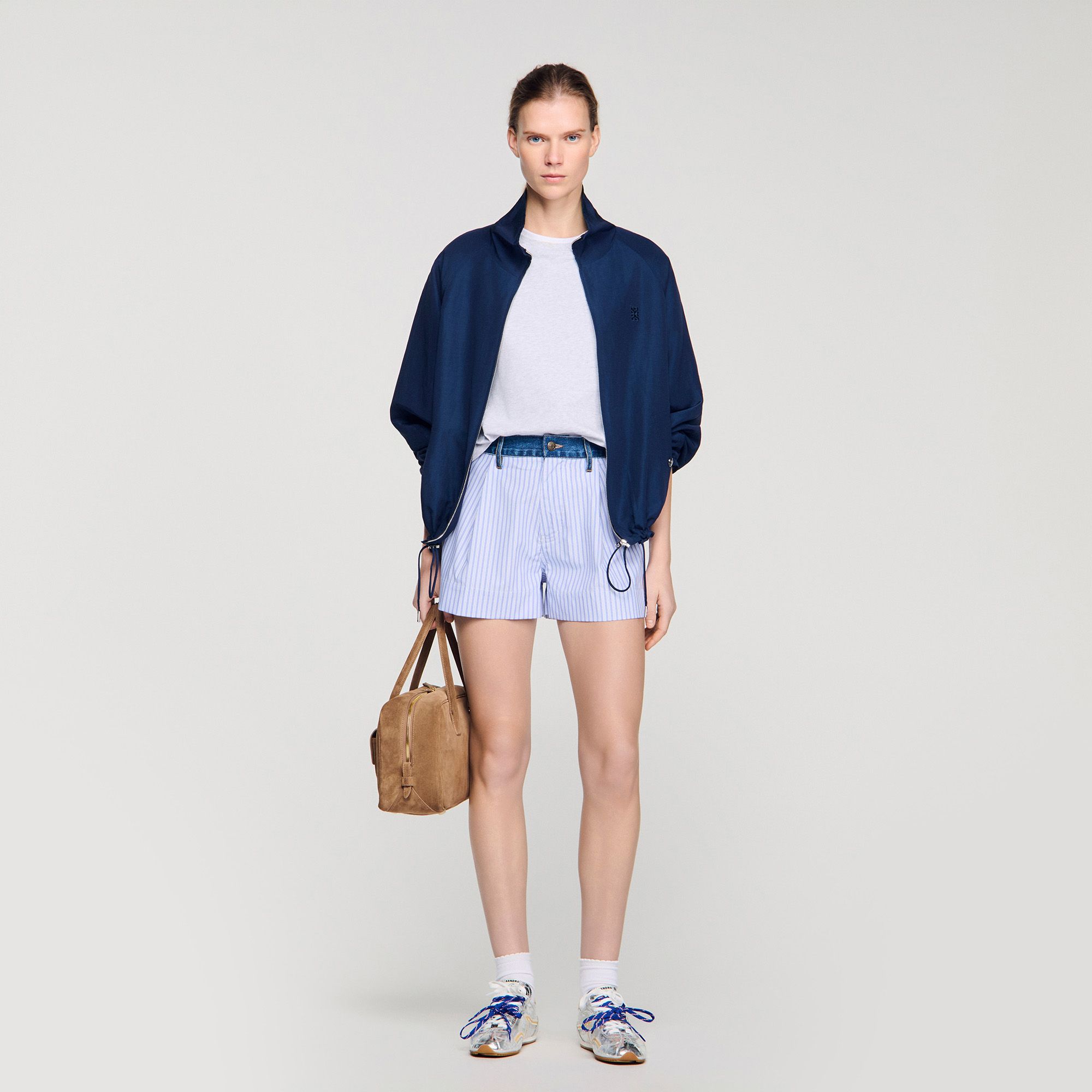 Sandro - Quần short kẻ sọc chi tiết denim