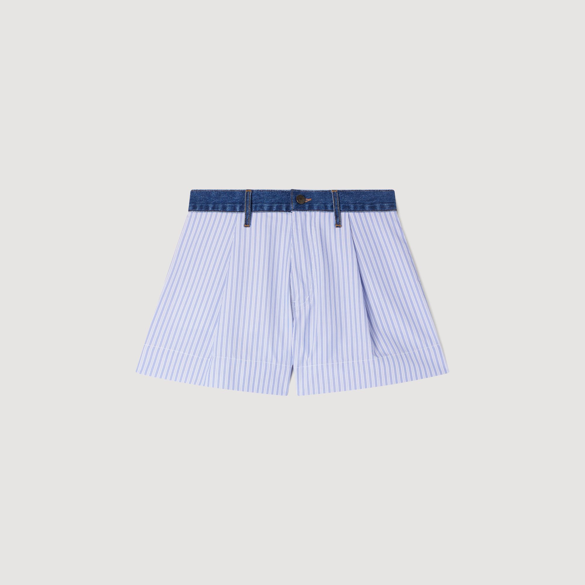 Quần short kẻ sọc chi tiết denim