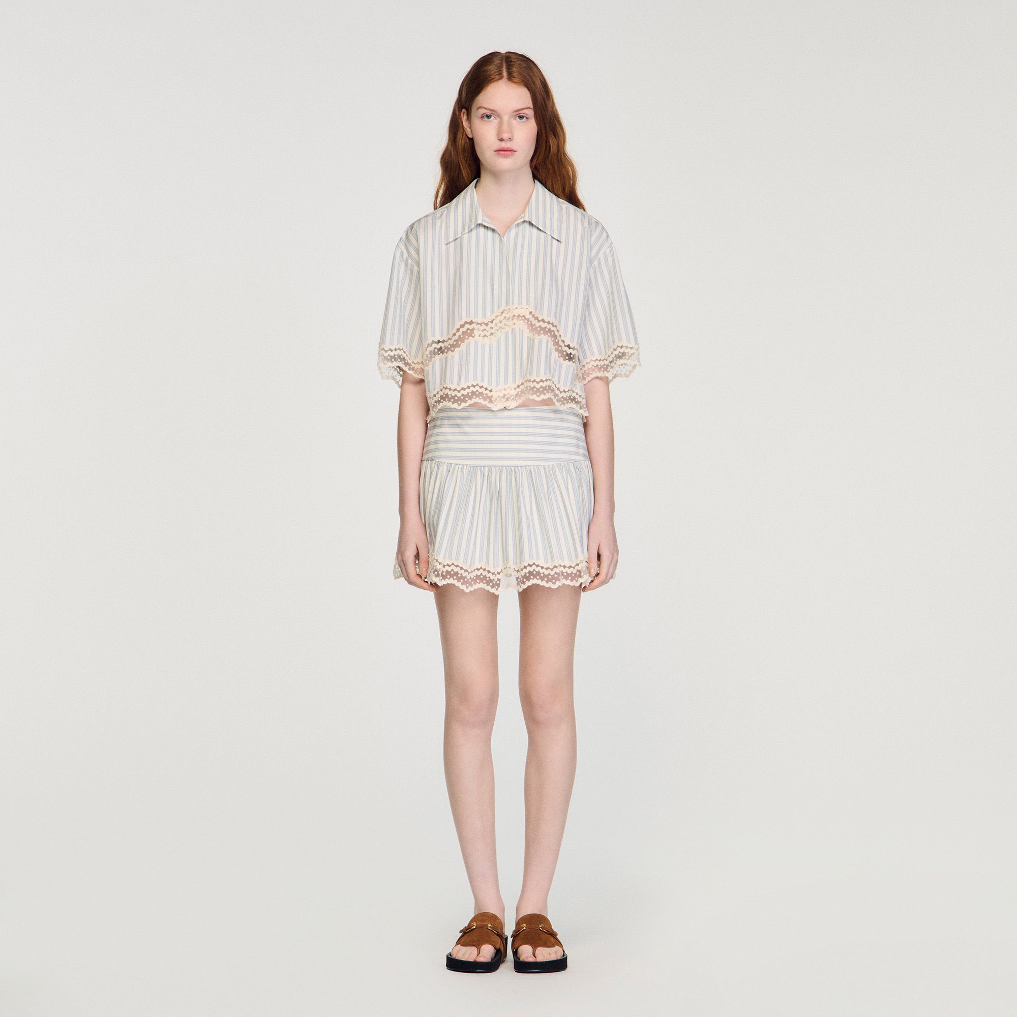 Quần váy cotton kẻ sọc