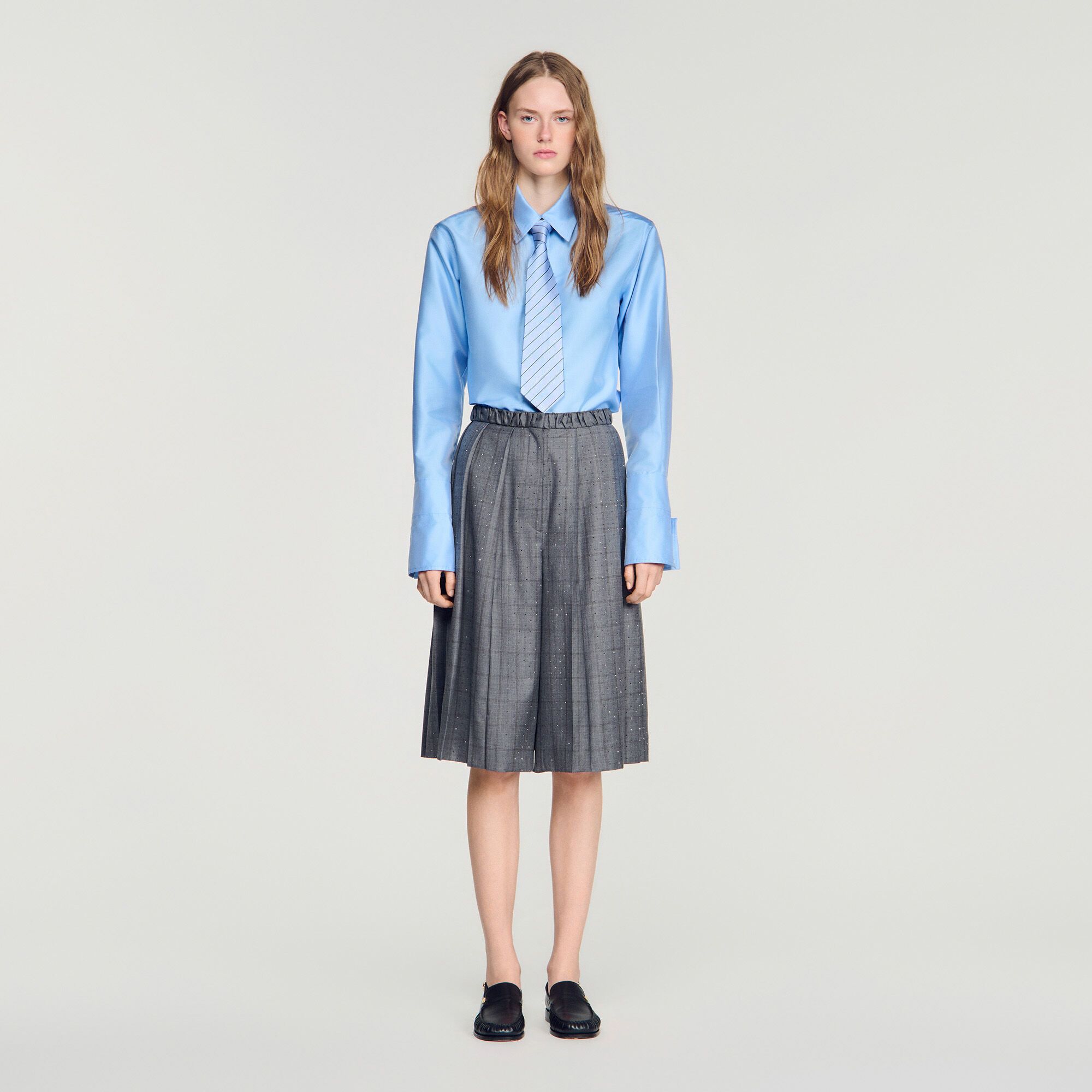 Quần short len họa tiết caro