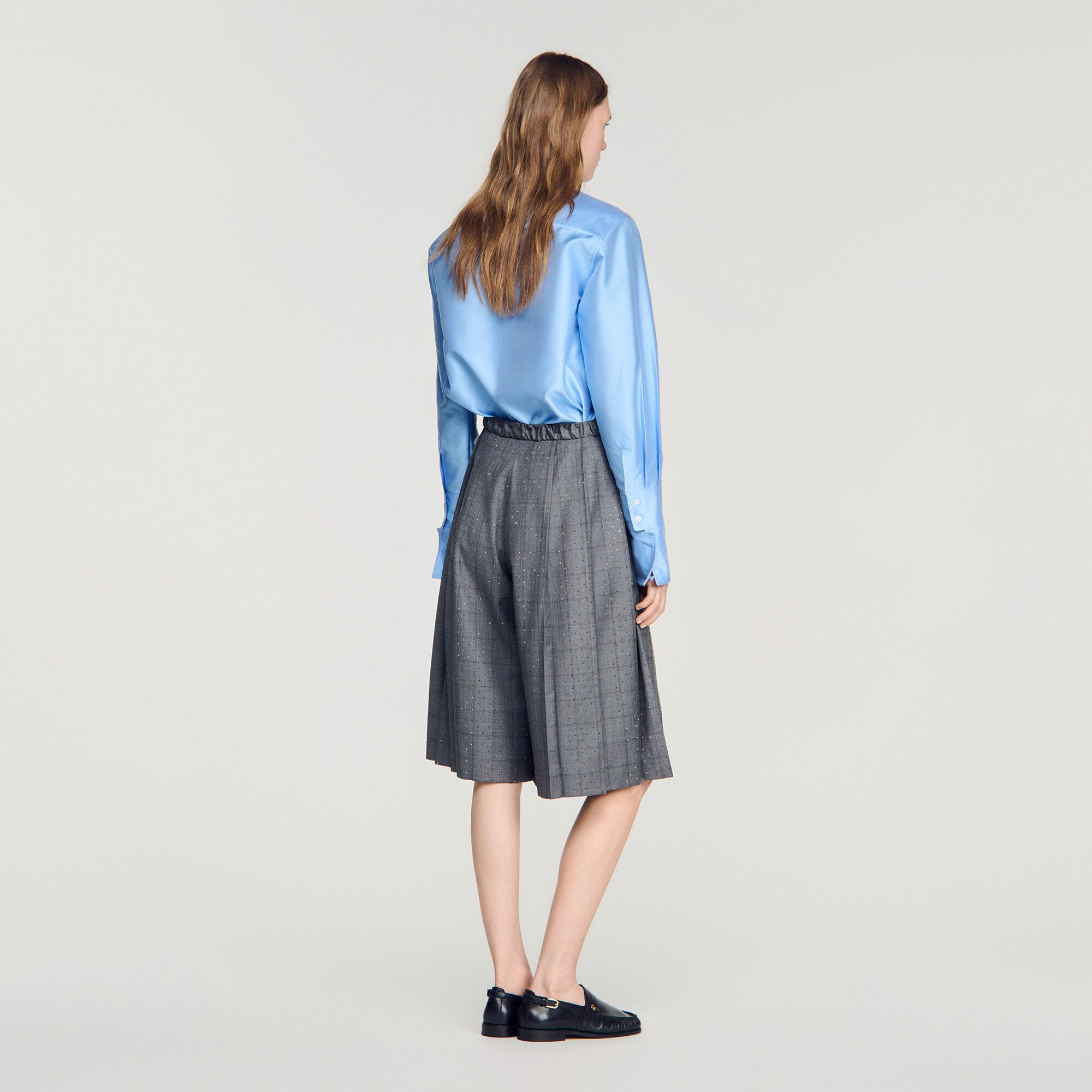 Quần short len họa tiết caro