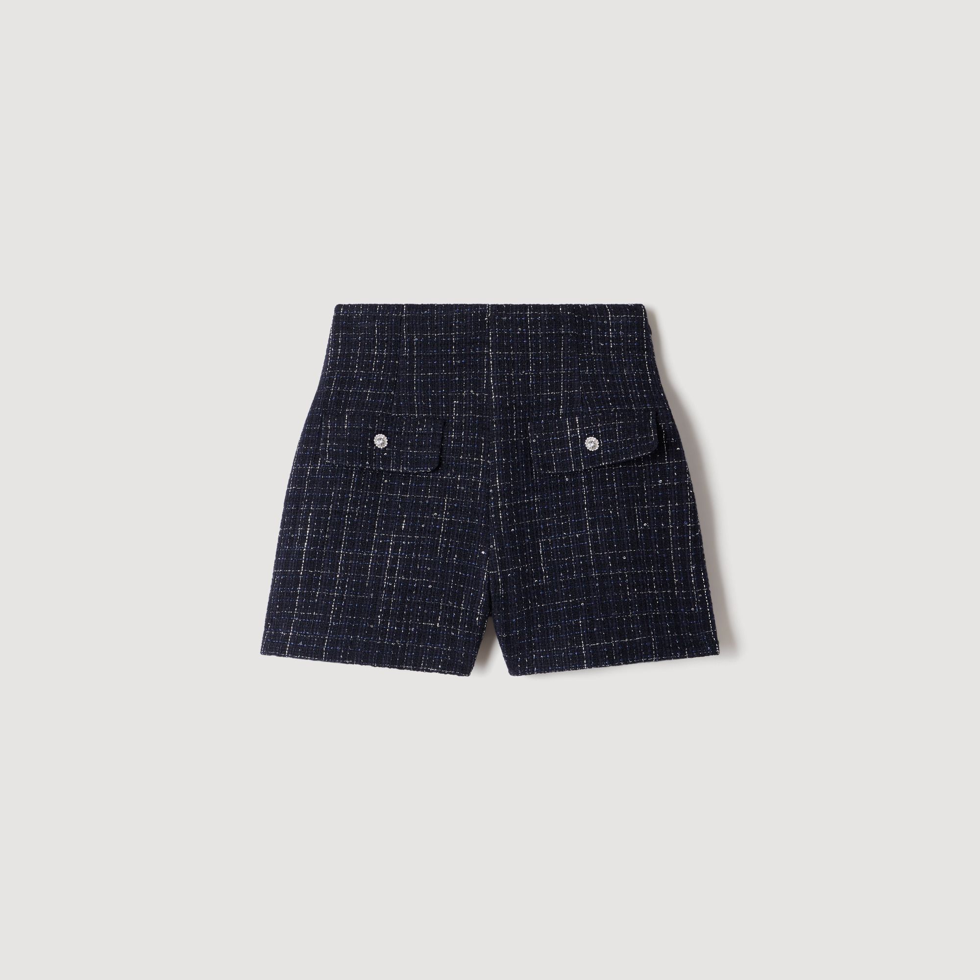 Quần short vải tweed trang trí