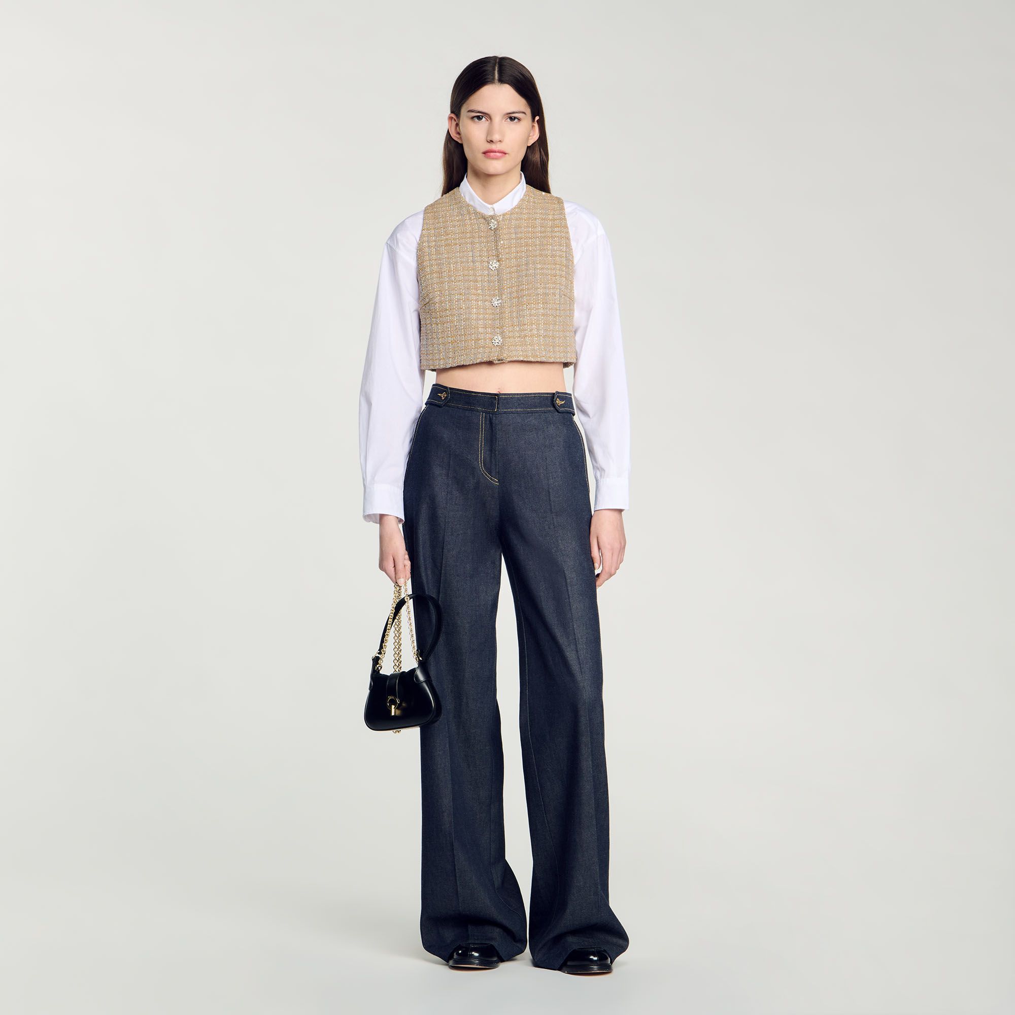 Sandro - Áo dáng crop vải tweed