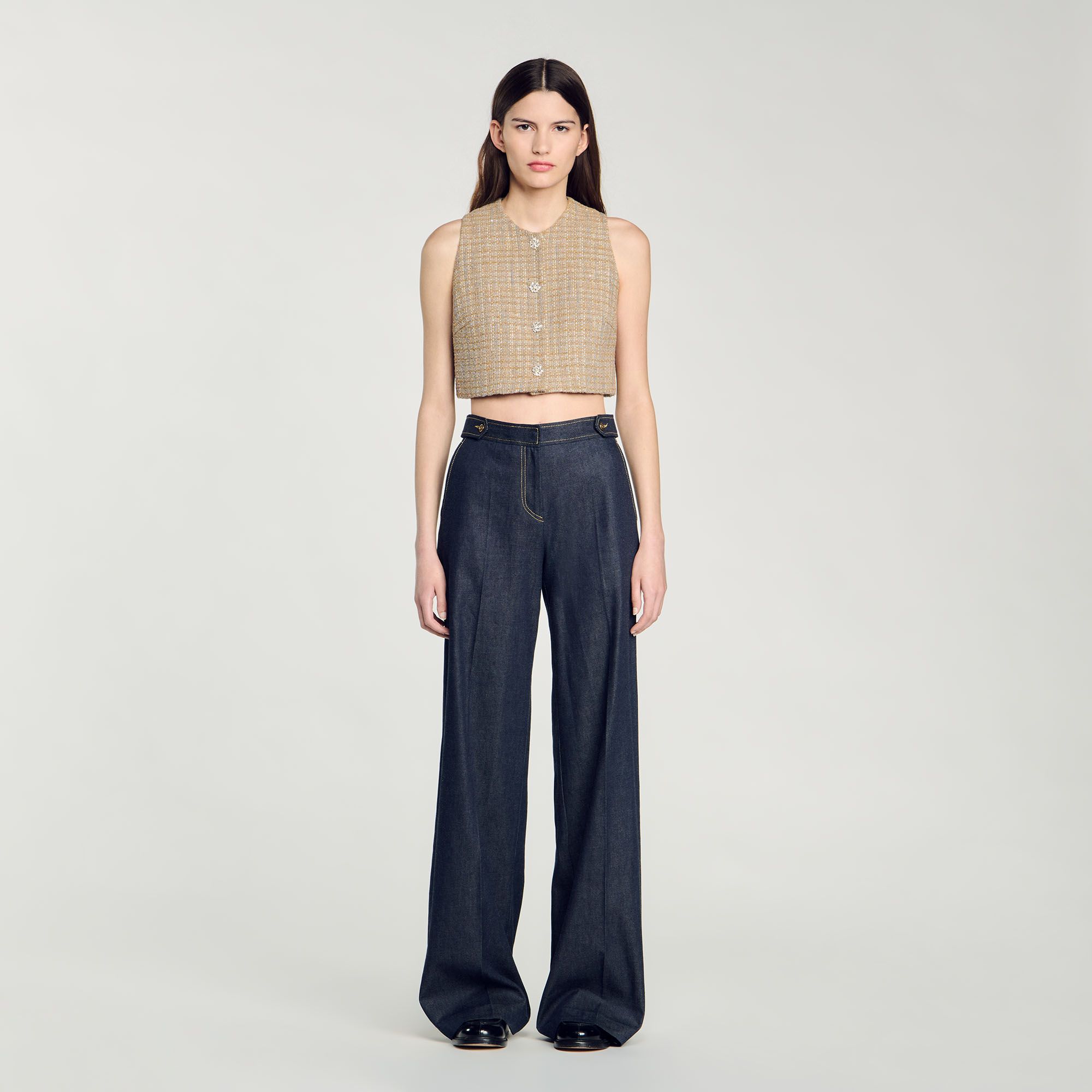 Sandro - Áo dáng crop vải tweed