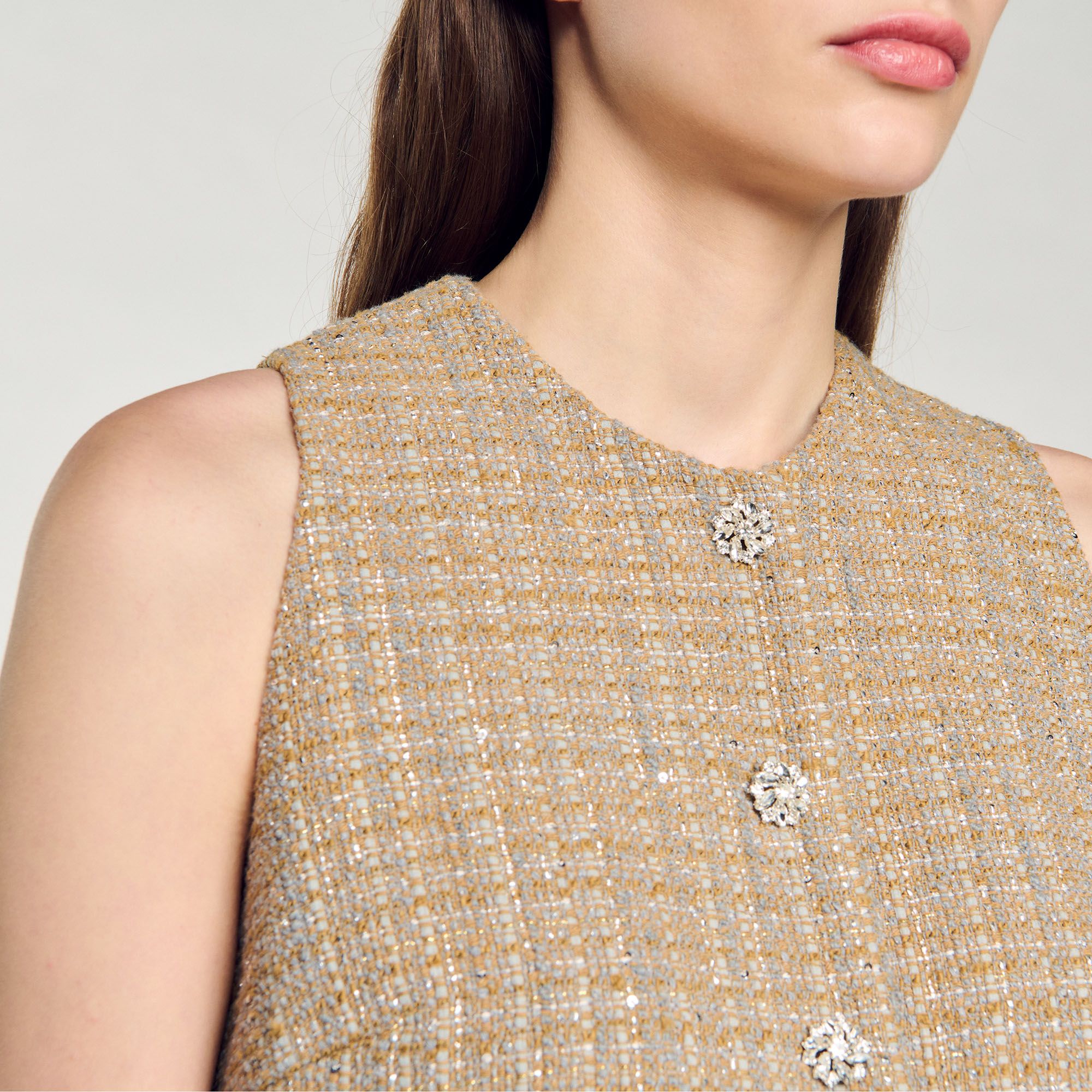Sandro - Áo dáng crop vải tweed