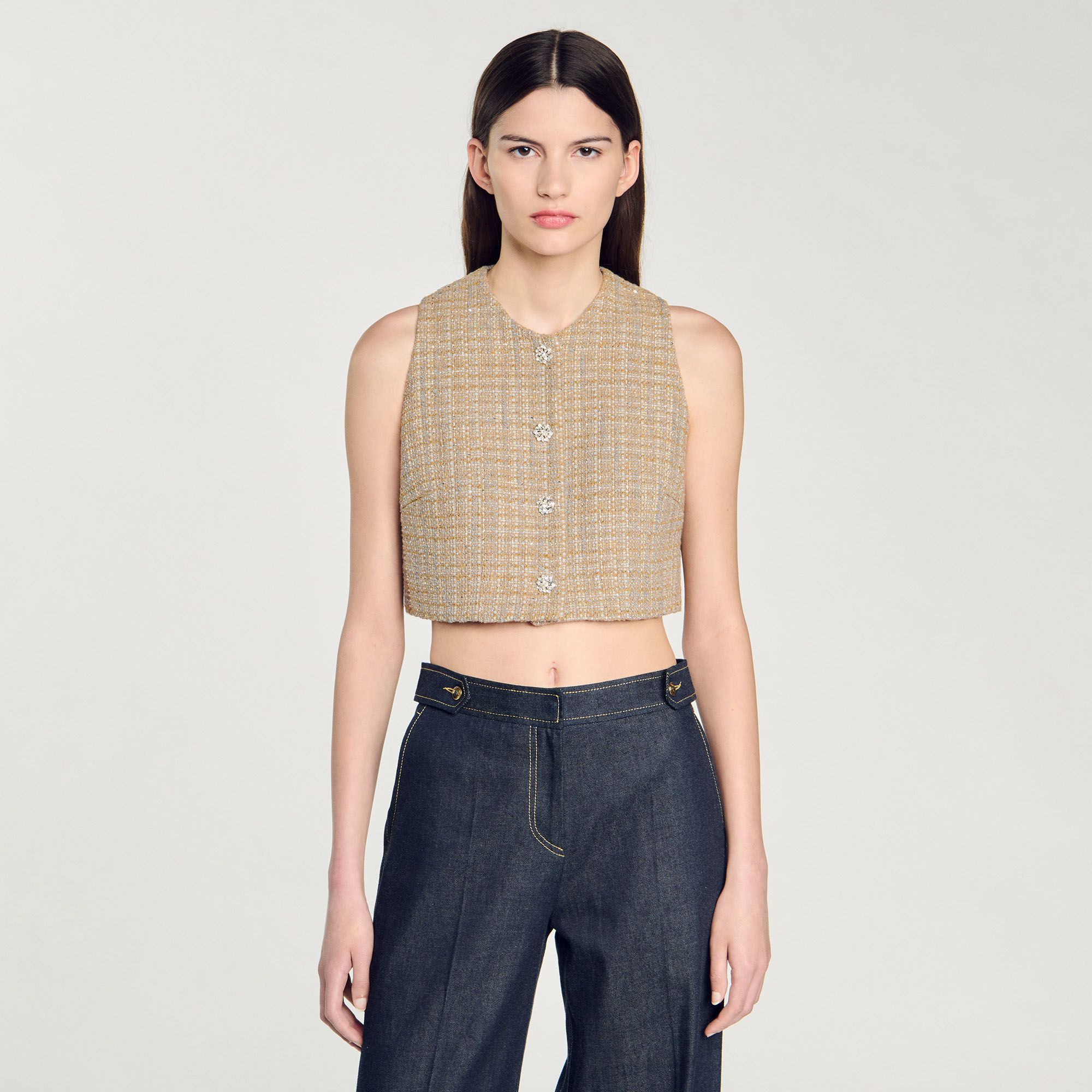 Sandro - Áo dáng crop vải tweed