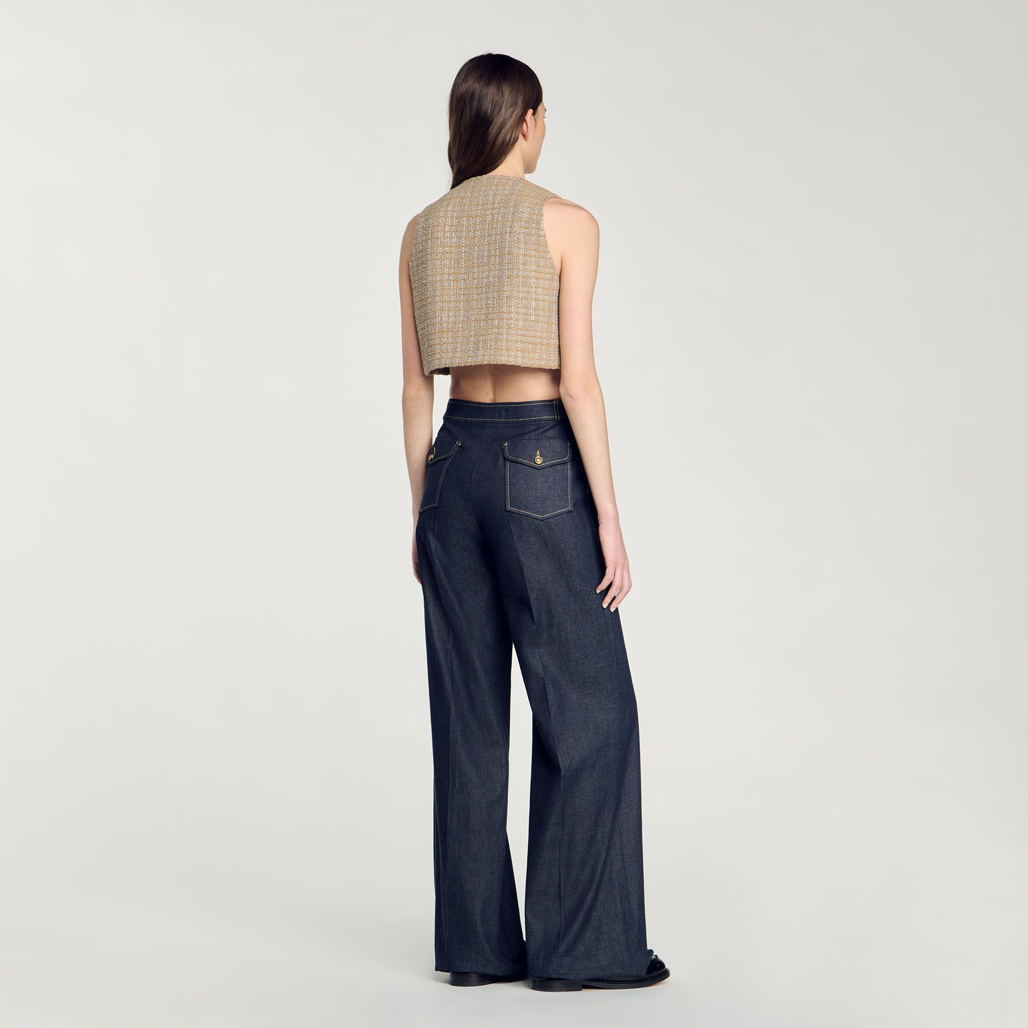 Sandro - Áo dáng crop vải tweed
