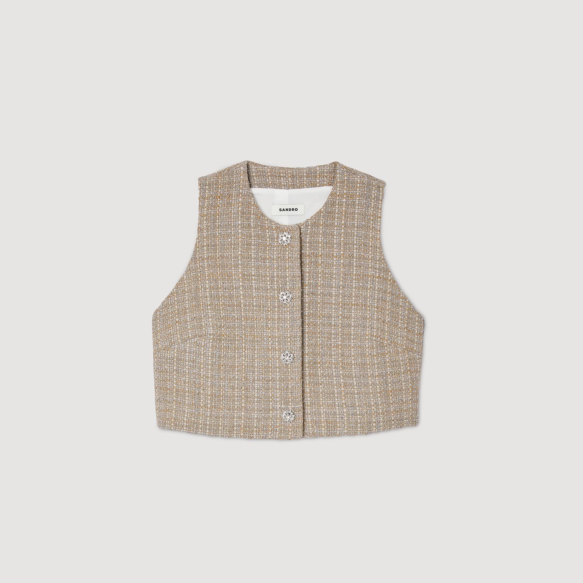 Sandro - Áo dáng crop vải tweed