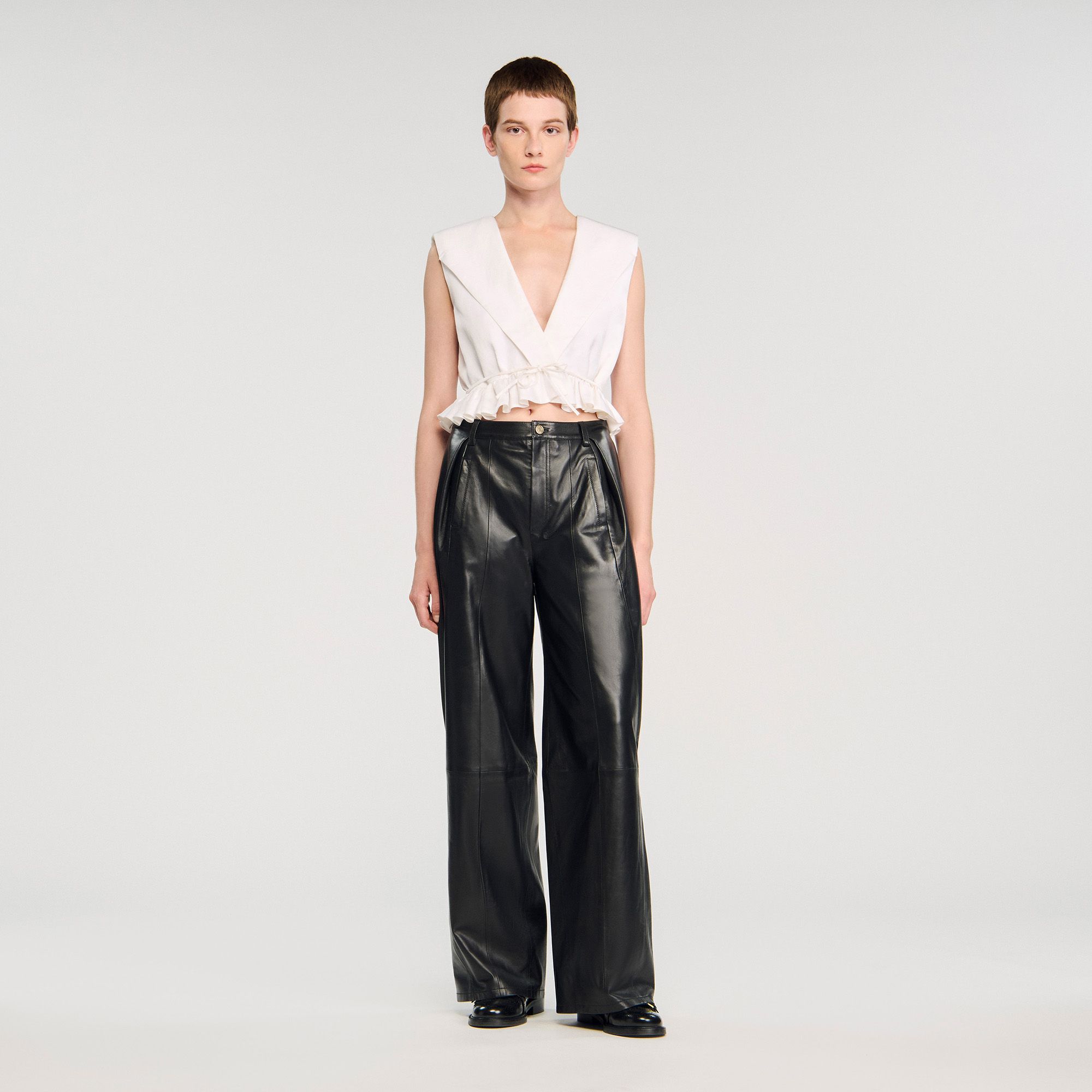 Sandro - Áo crop top nhún bèo