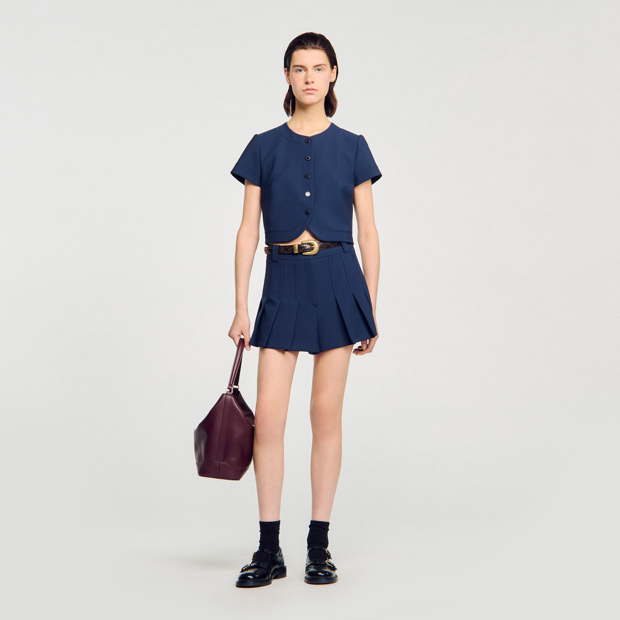 Sandro - Áo crop top cài nút