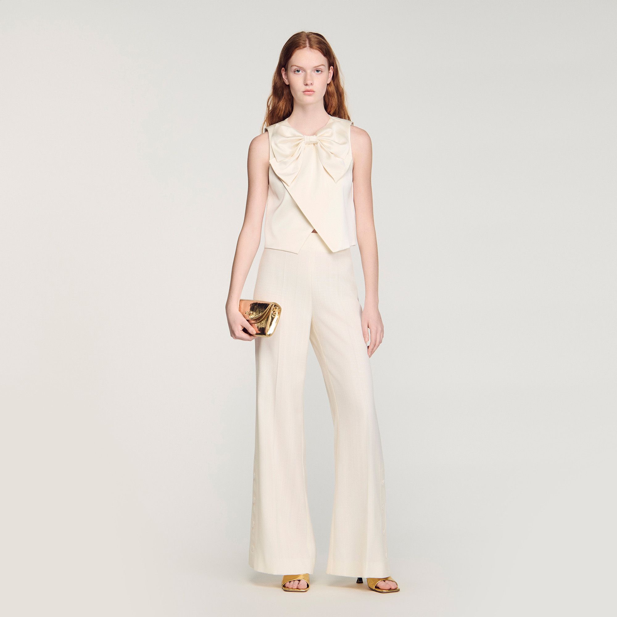 Sandro - Áo crop top nơ satin