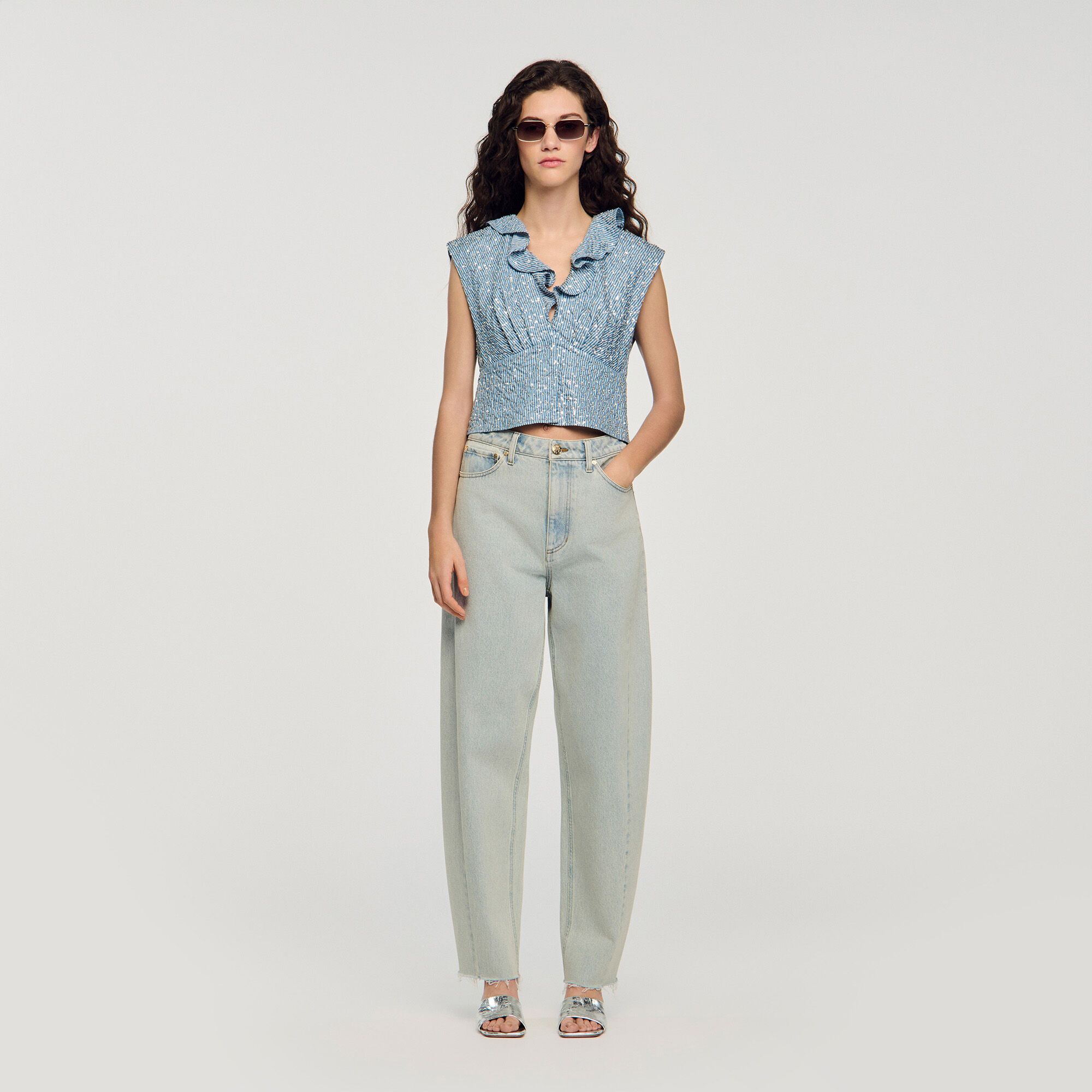 Sandro - Áo crop top đính sequin