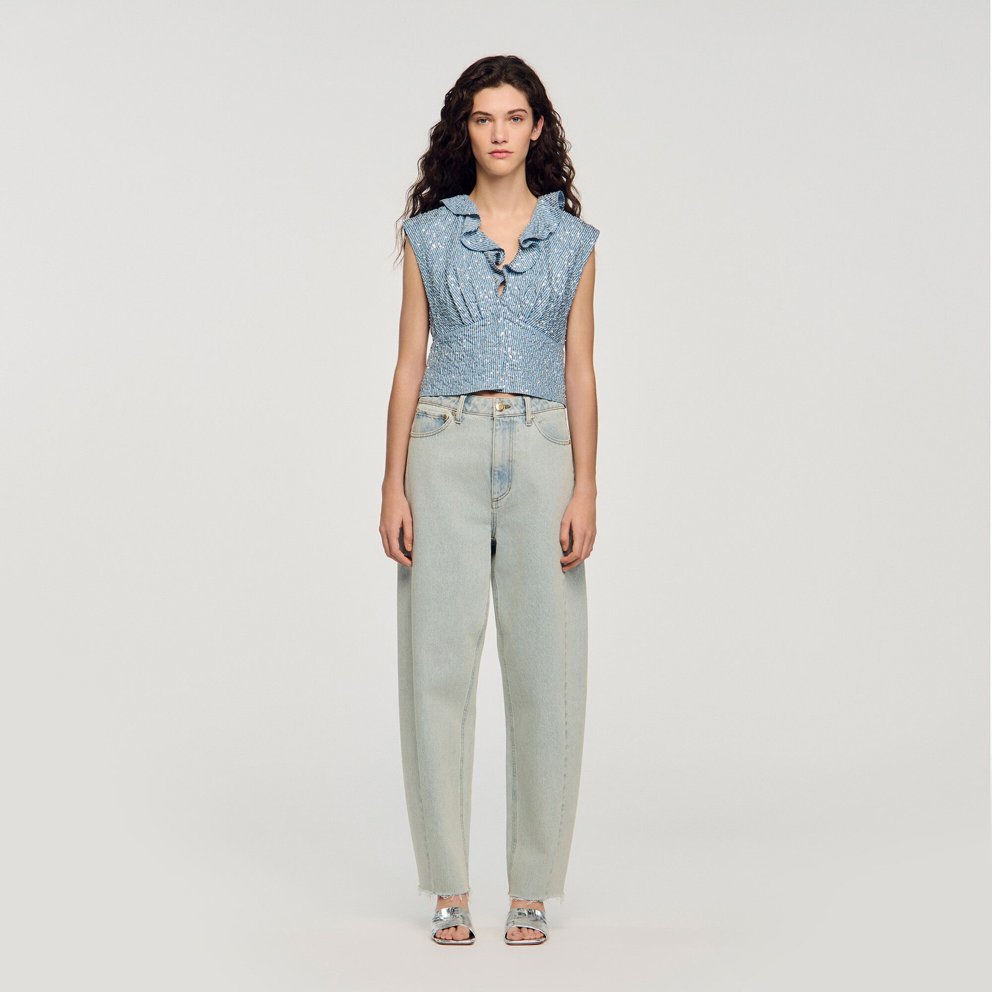 Sandro - Áo crop top đính sequin