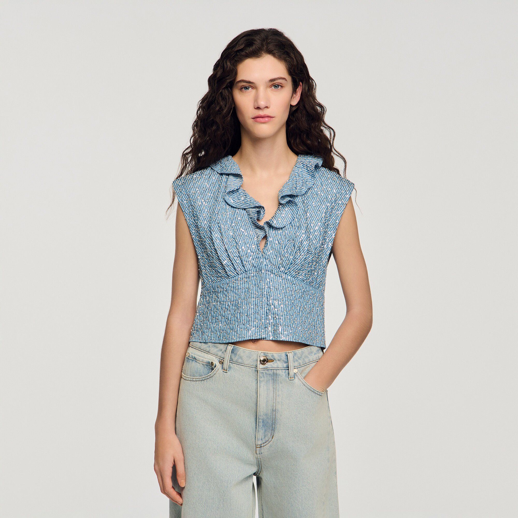 Sandro - Áo crop top đính sequin