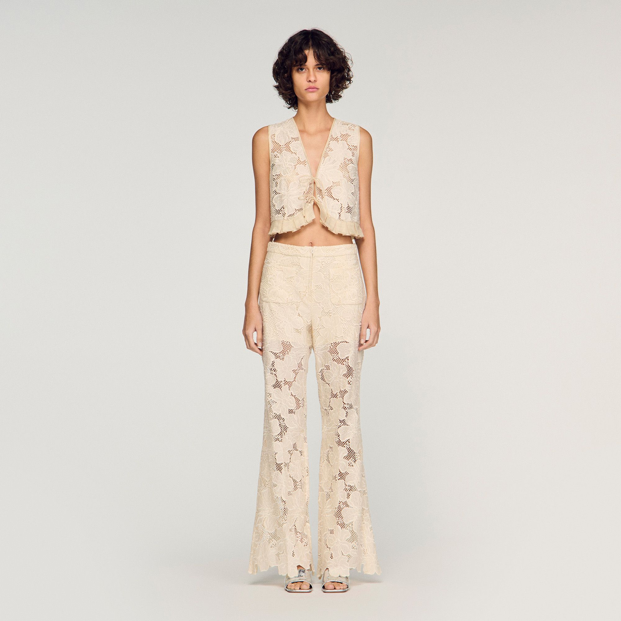 Sandro - Áo croptop phối ren guipure