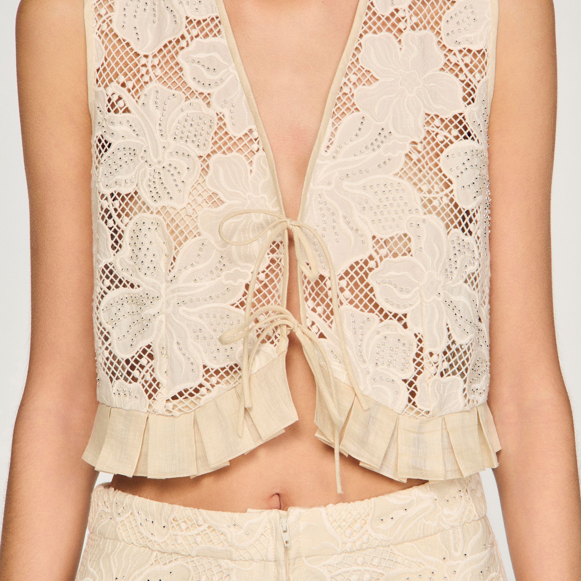 Sandro - Áo croptop phối ren guipure