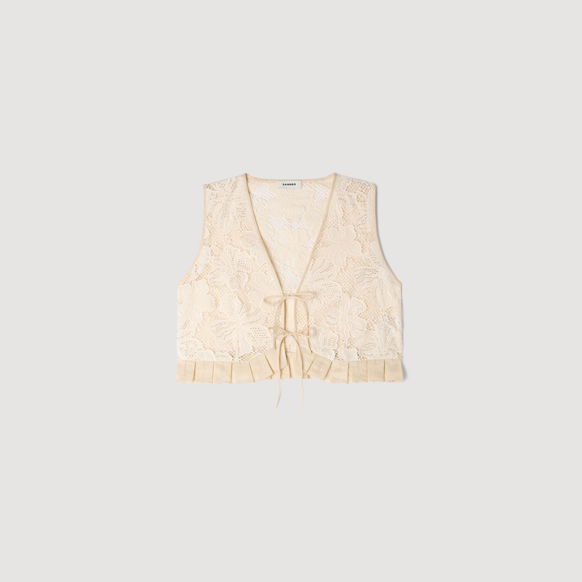 Sandro - Áo croptop phối ren guipure