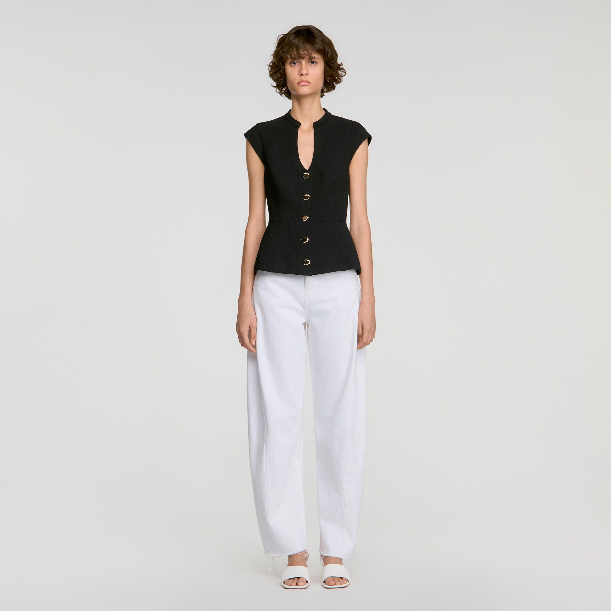 Sandro - Áo peplum cài cúc