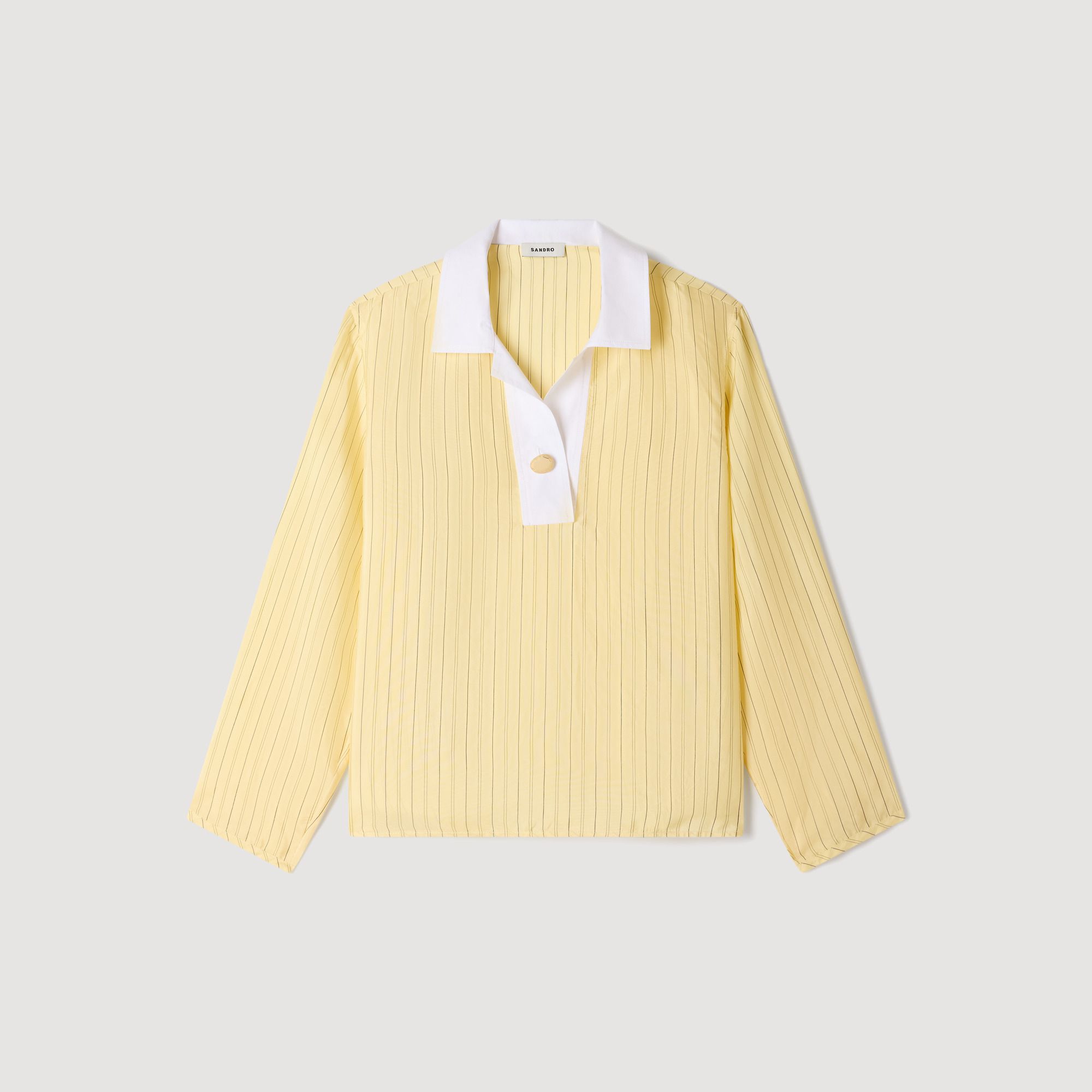 Áo cotton kẻ sọc cổ phối