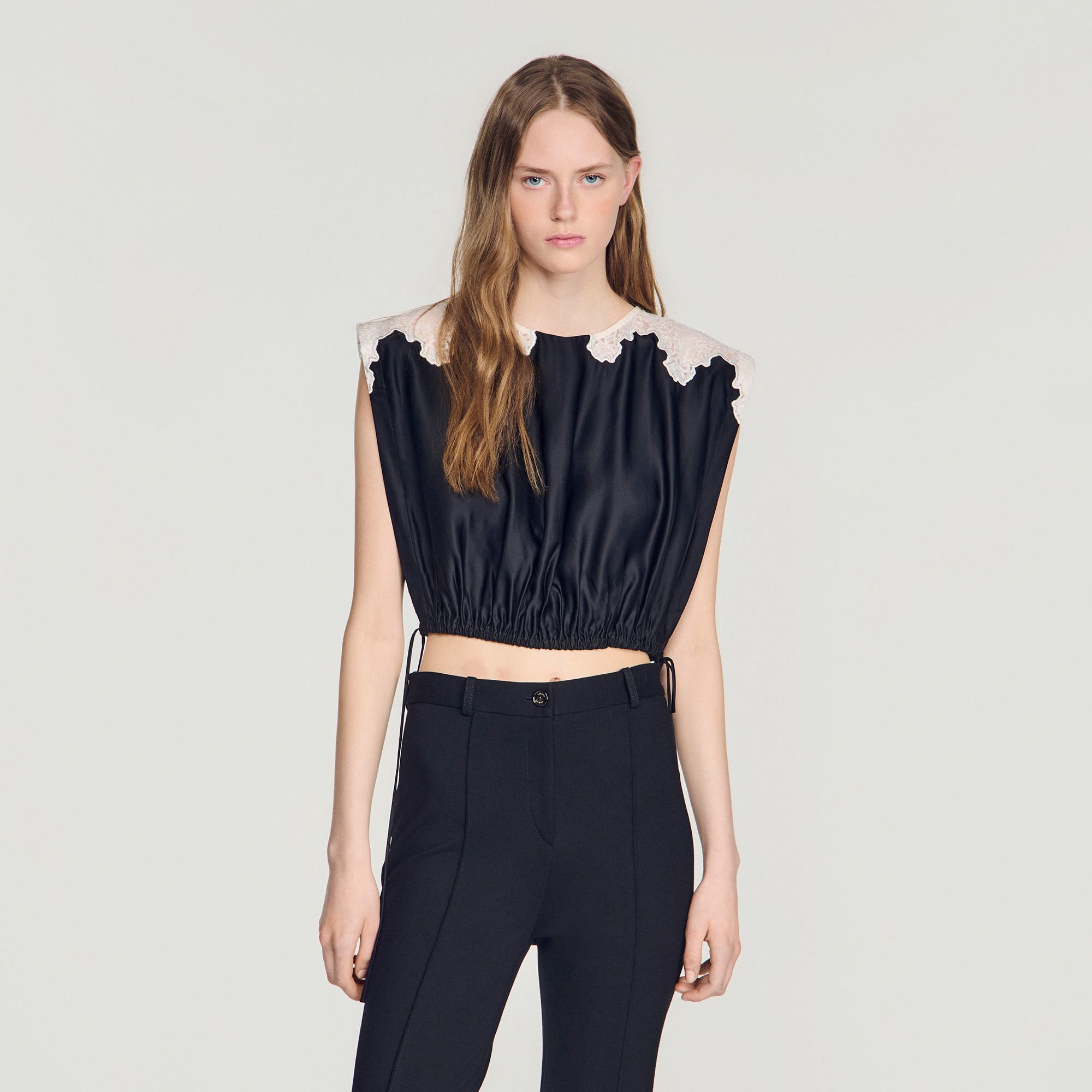Sandro - Áo croptop phối ren