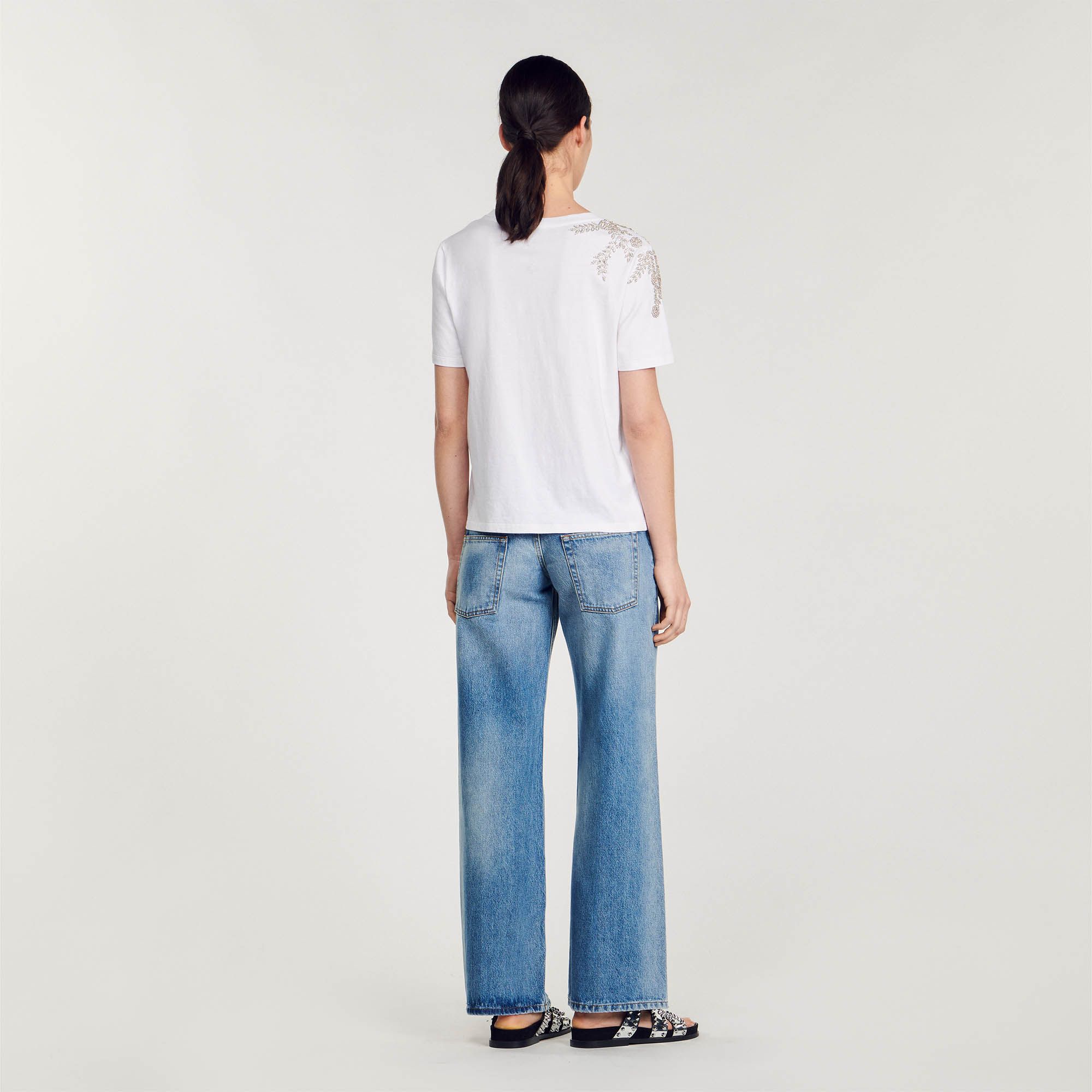 Sandro - Áo T-shirt phối thêu đính hạt