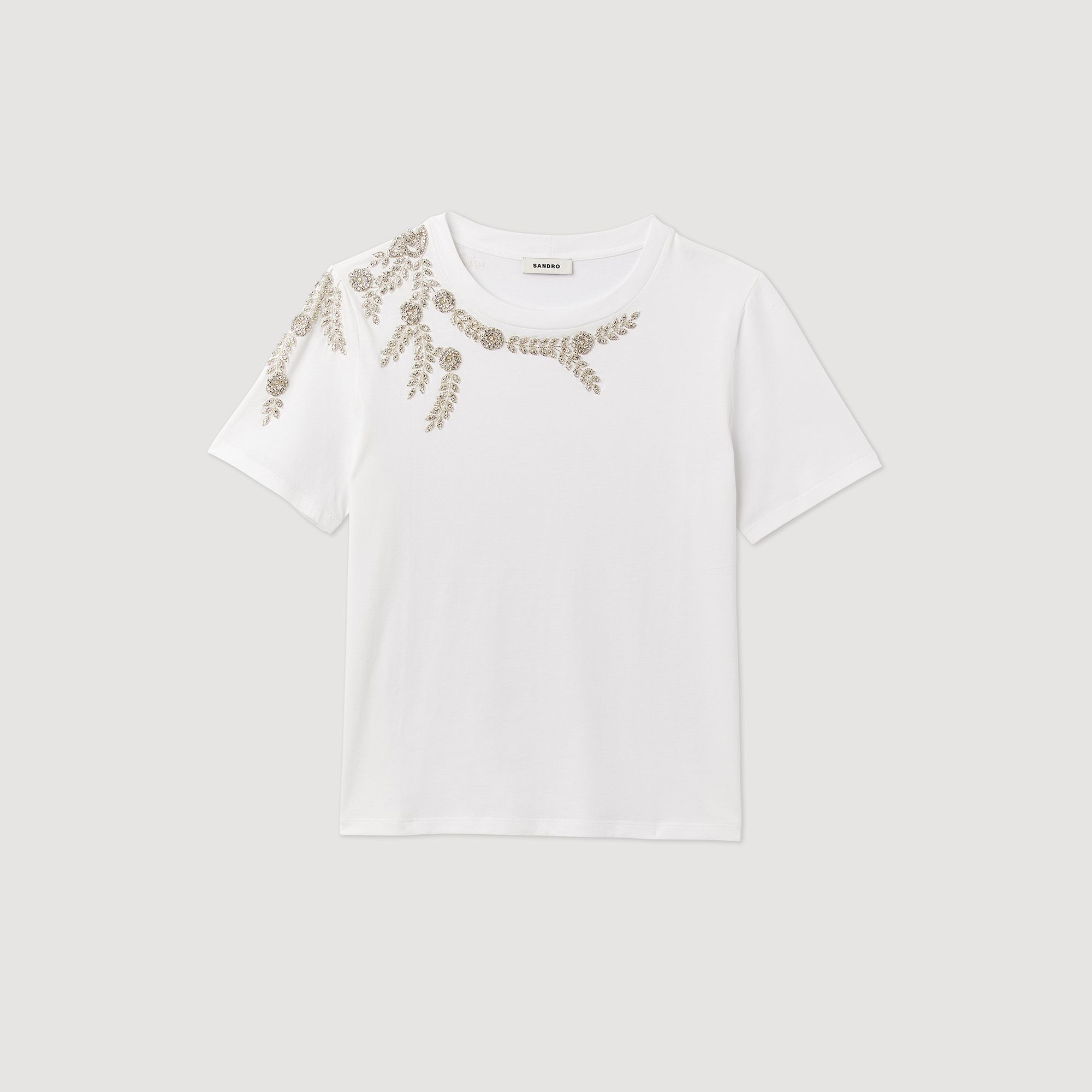 Sandro - Áo T-shirt phối thêu đính hạt