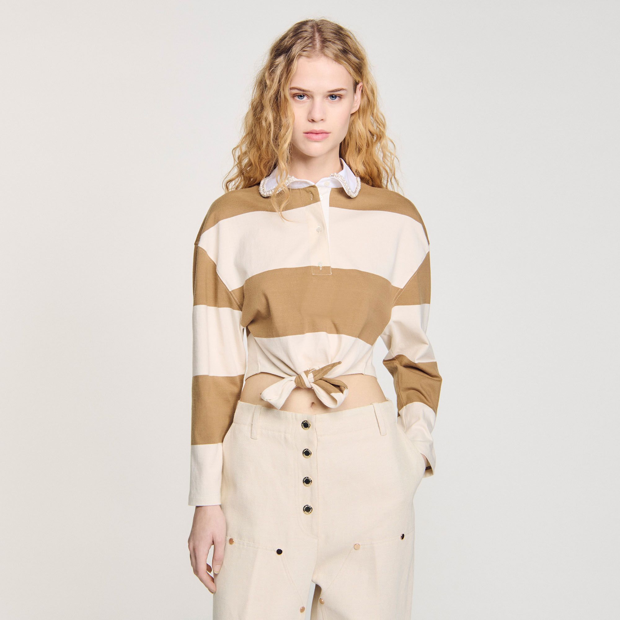 Sandro - Áo cổ polo kẻ ngang