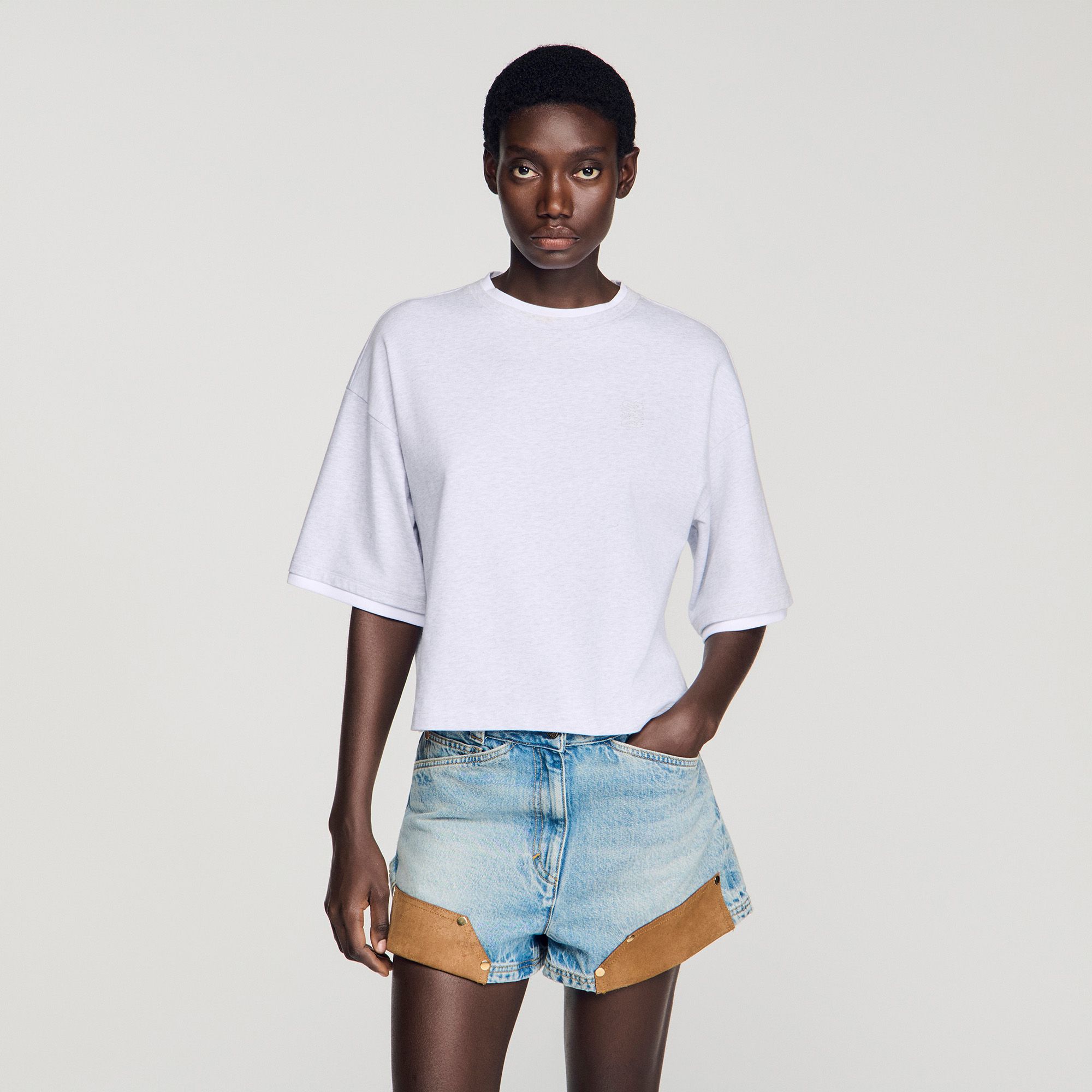Sandro - Áo thun cotton thêu logo