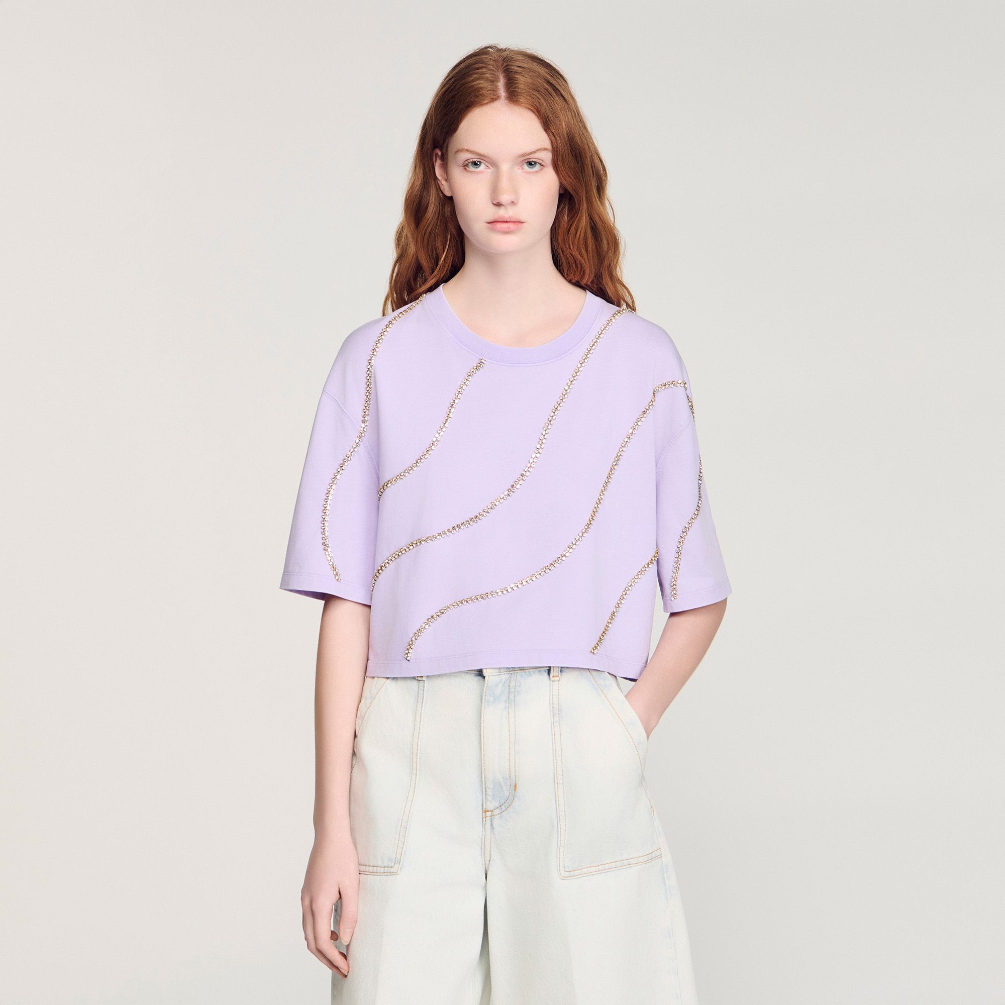 Sandro - Áo thun croptop đính đá