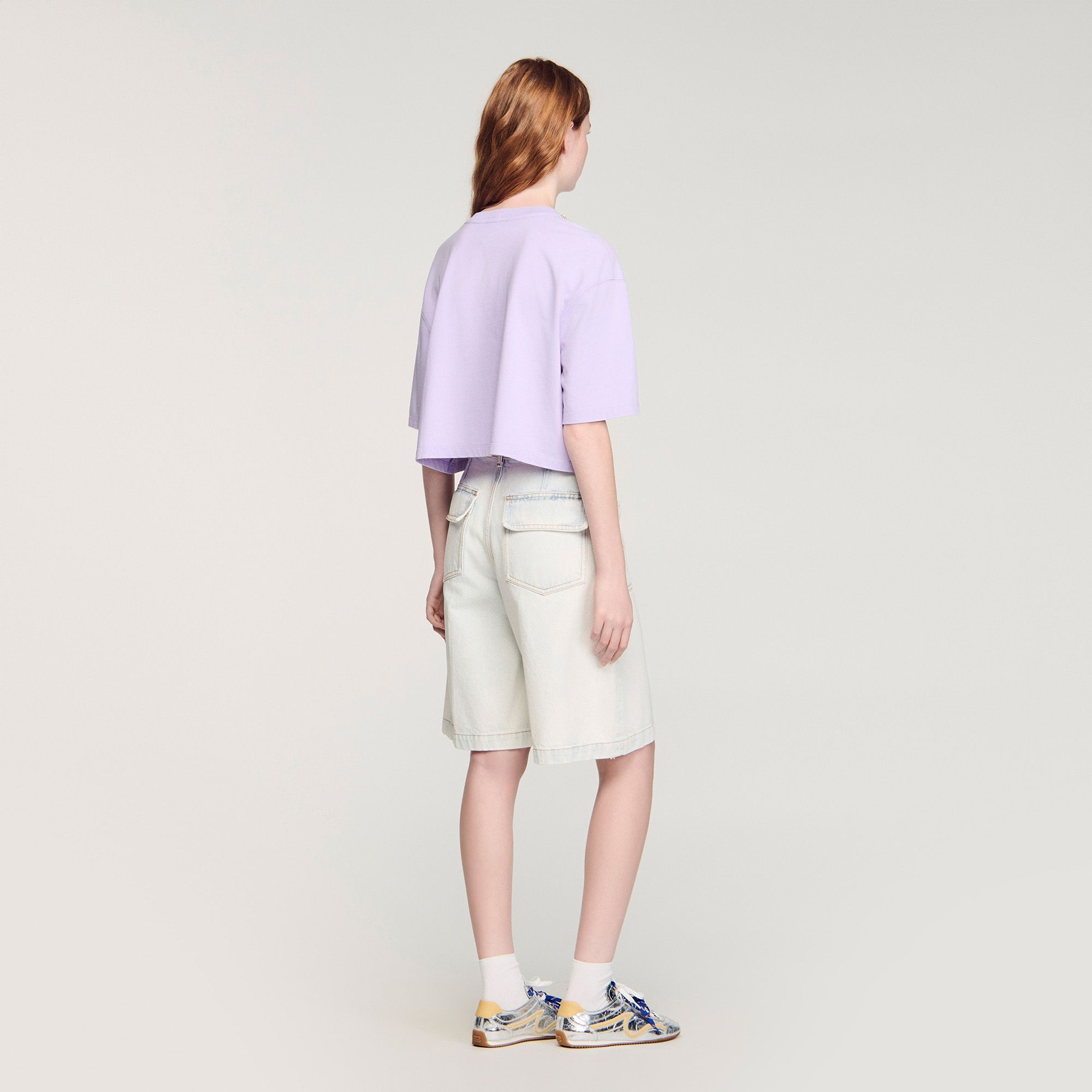 Sandro - Áo thun croptop đính đá
