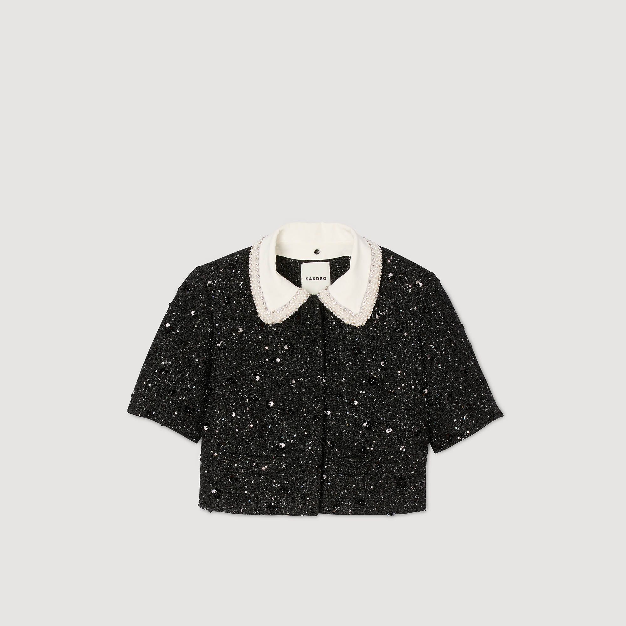 Áo khoác tweed dáng lửng đính đá