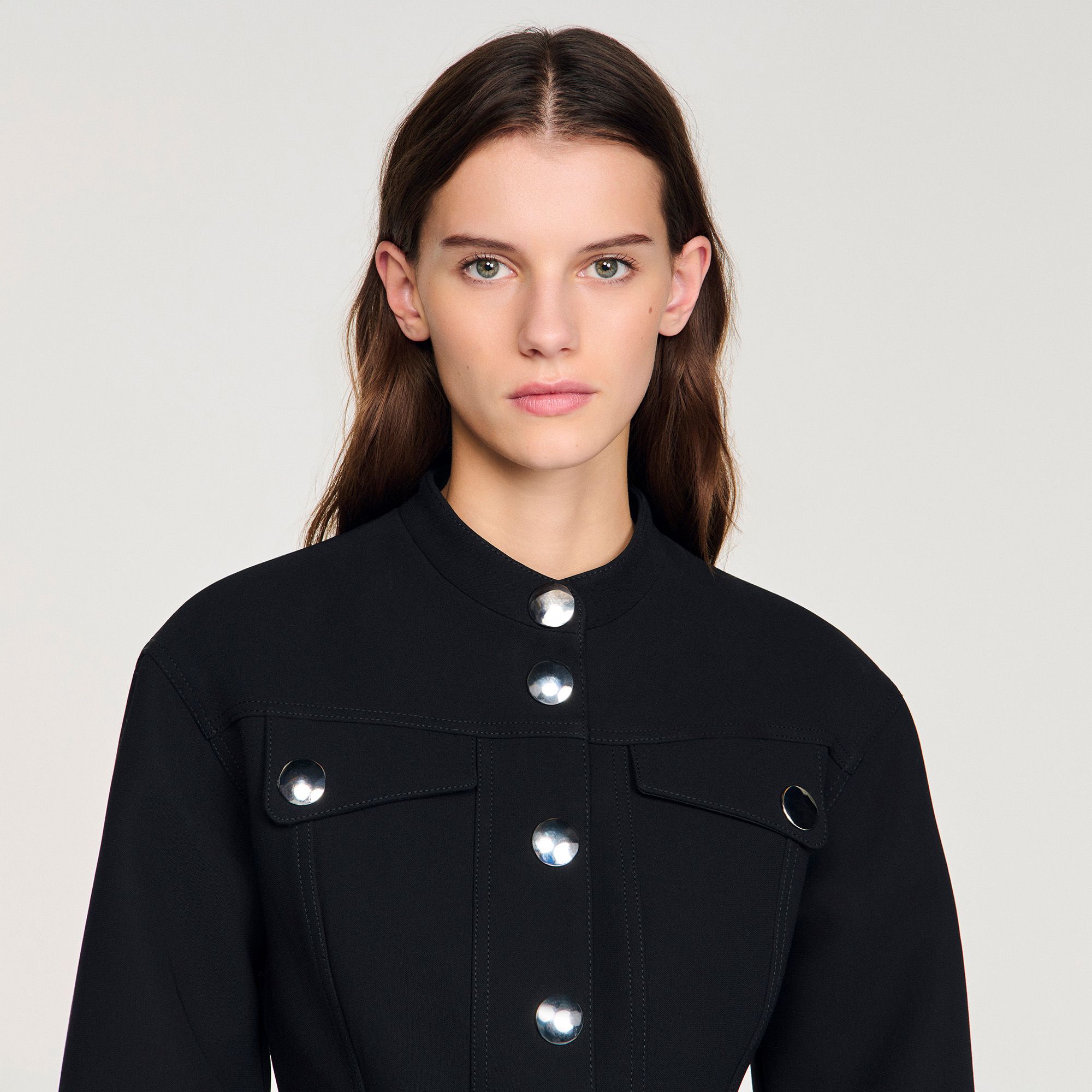 Sandro - Áo khoác peplum ngắn xếp nếp