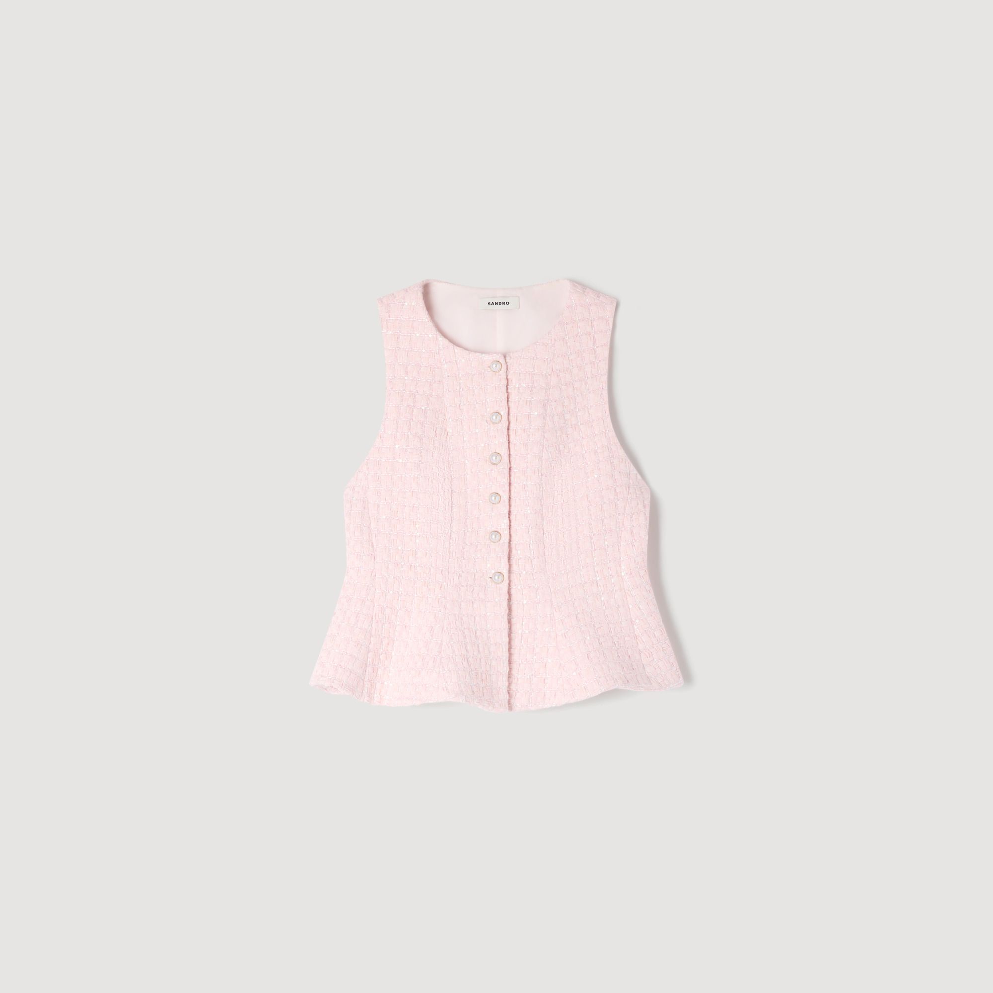 Sandro - Áo vest vải tweed kẻ caro đính hạt